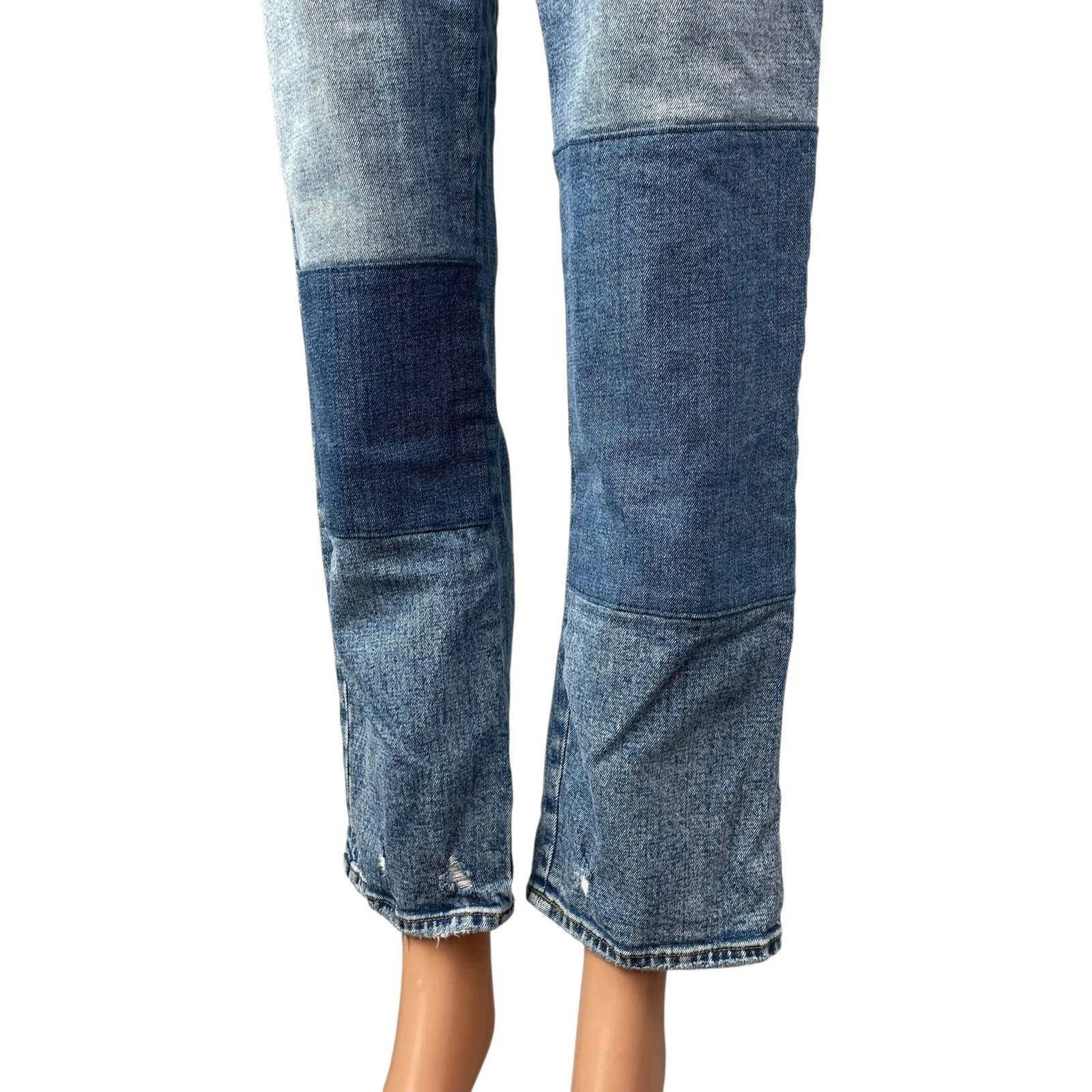 Abercrombie & Fitch The Ankle Straight Blue Ultra High Rise Patchwork Jeans 28 - Image 2