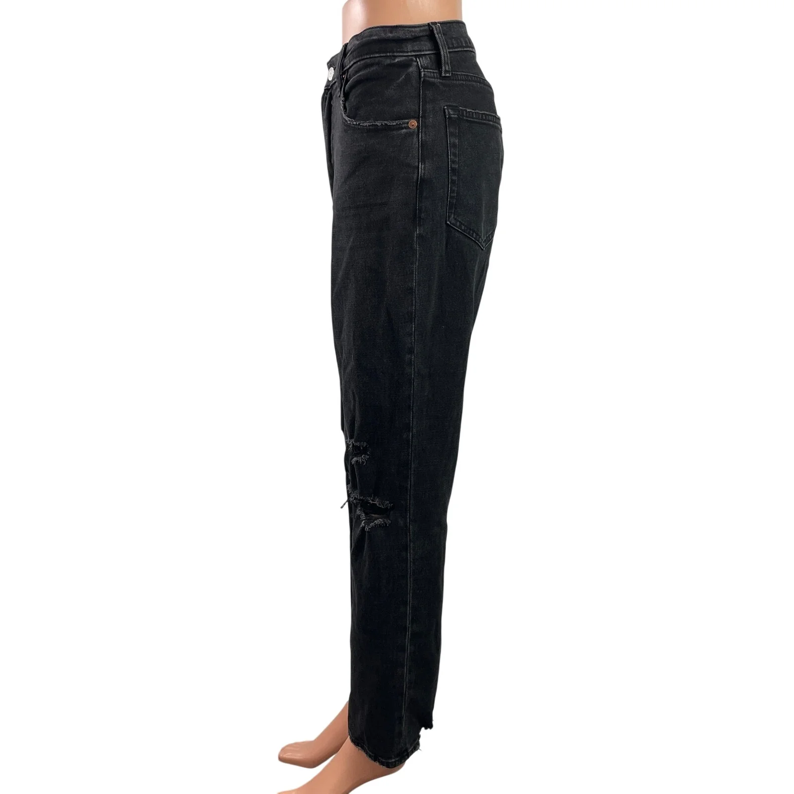 Abercrombie & Fitch The Ankle Straight High Rise Black Distressed Denim Jeans 27 - Image 2