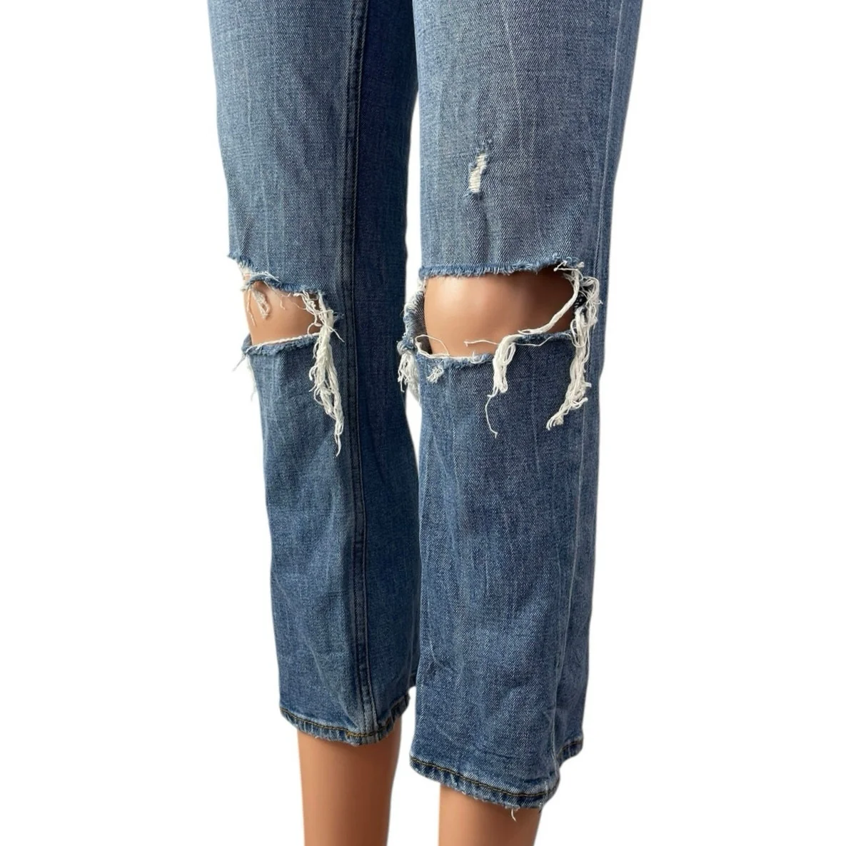 Abercrombie & Fitch The Ankle Straight High Rise Distressed Denim Jeans Size 24 - Image 4