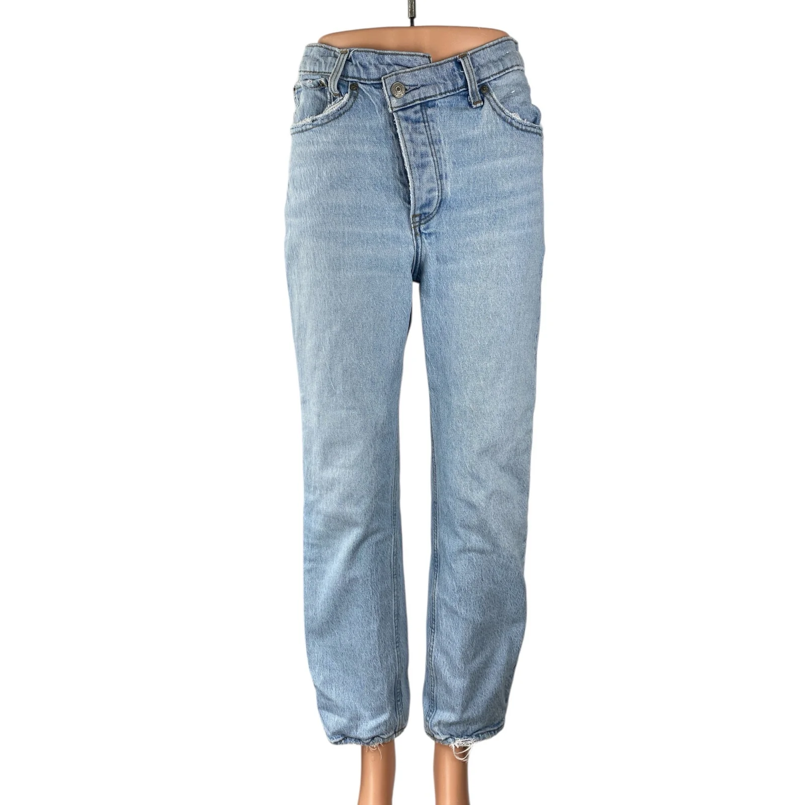 Abercrombie & Fitch The Dad High Rise Blue Light Wash Straight Denim Jeans Sz 26