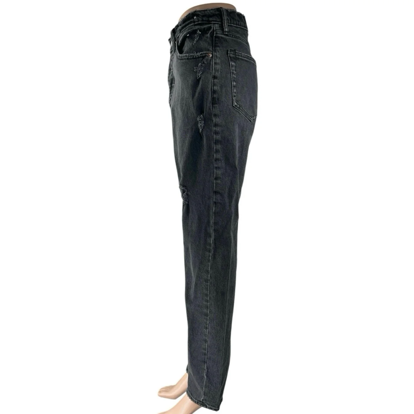 Abercrombie & Fitch The Dad High Rise Women's Black Distressed Denim Jeans Sz 27 - Image 3