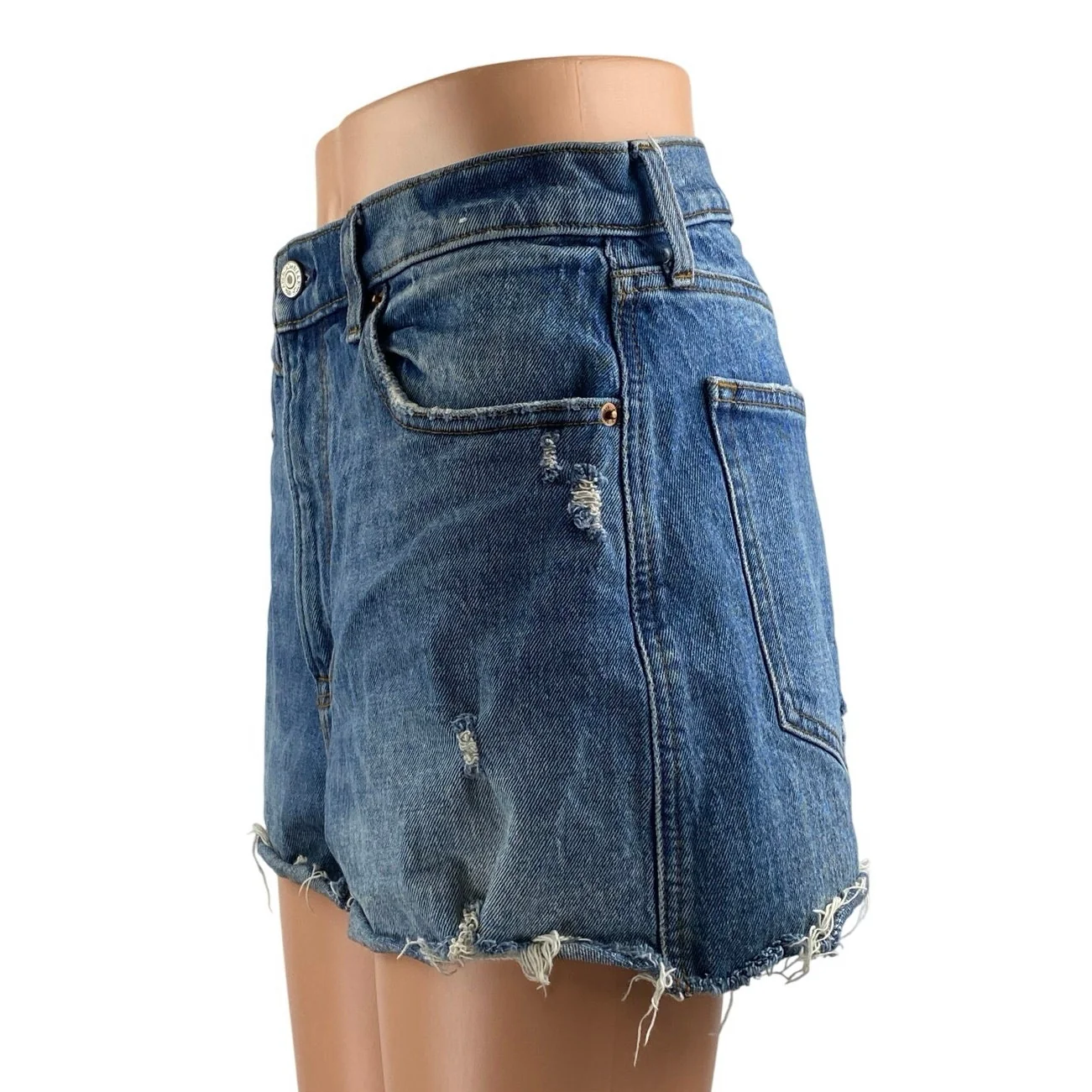 Abercrombie & Fitch The Mom Blue Ultra High Rise Cut Off Denim Jean Shorts Sz 29 - Image 2