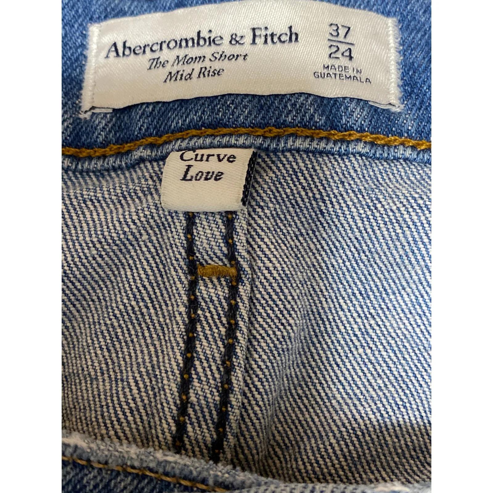 Abercrombie & Fitch The Mom Mid Rise Blue Distressed Denim Jean Shorts Size 37 - Image 4