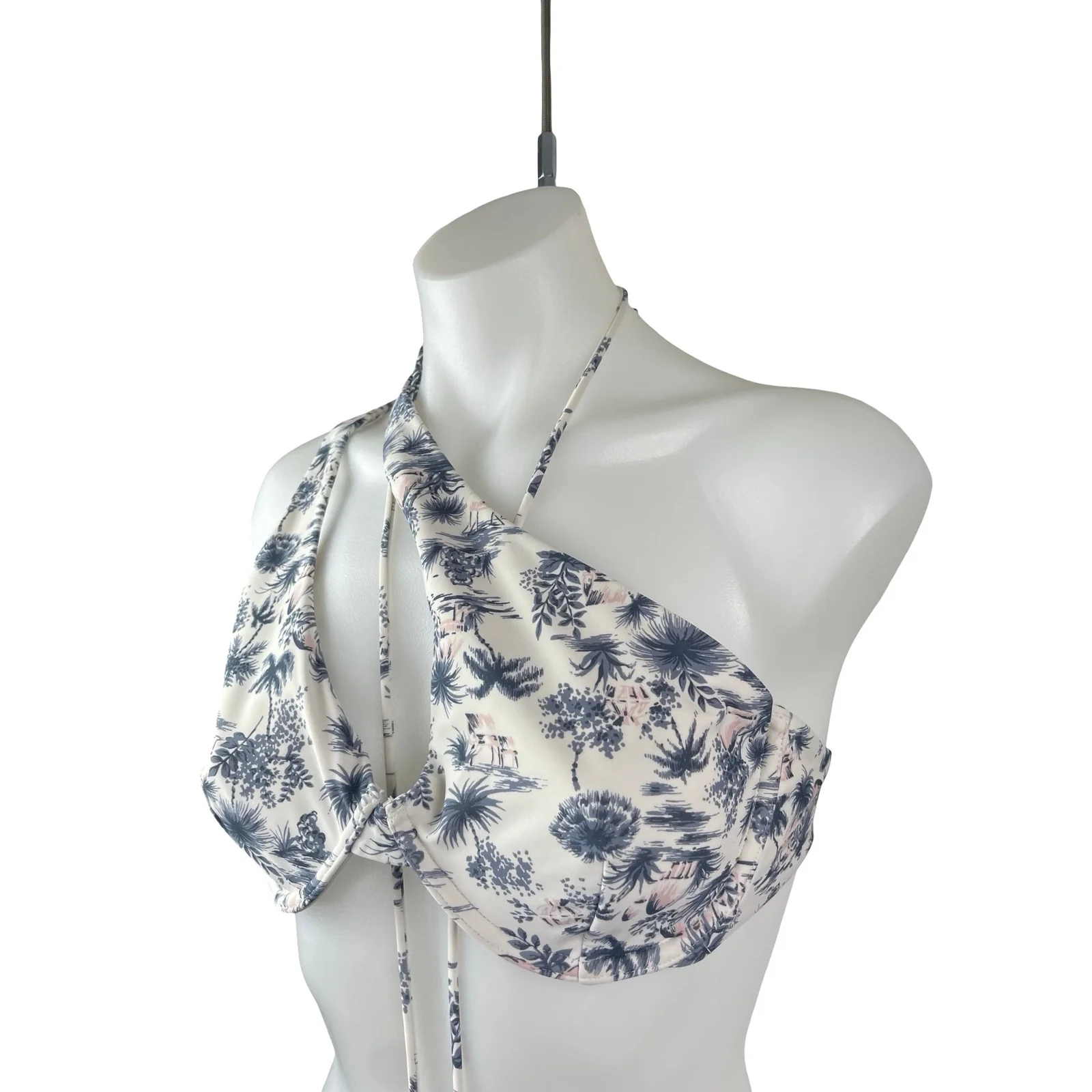 Abercrombie & Fitch White Blue Floral One Shoulder 2 Pc Bikini Set Swimwear Sz M - Image 2