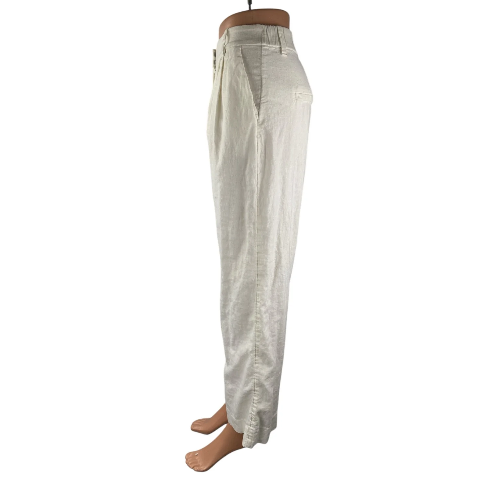 Abercrombie & Fitch White Linen Pleated Palazzo Wide Leg Trousers Dress Pants XS - Image 3