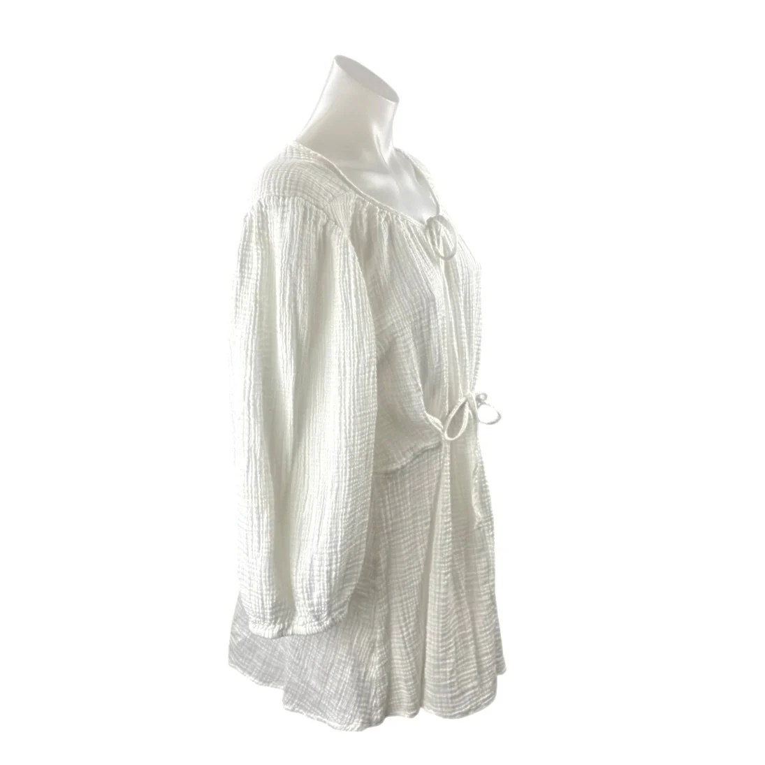 Abercrombie & Fitch White Long Sleeve Beach Cover Up Mini Flare A-Line Dress L - Image 2