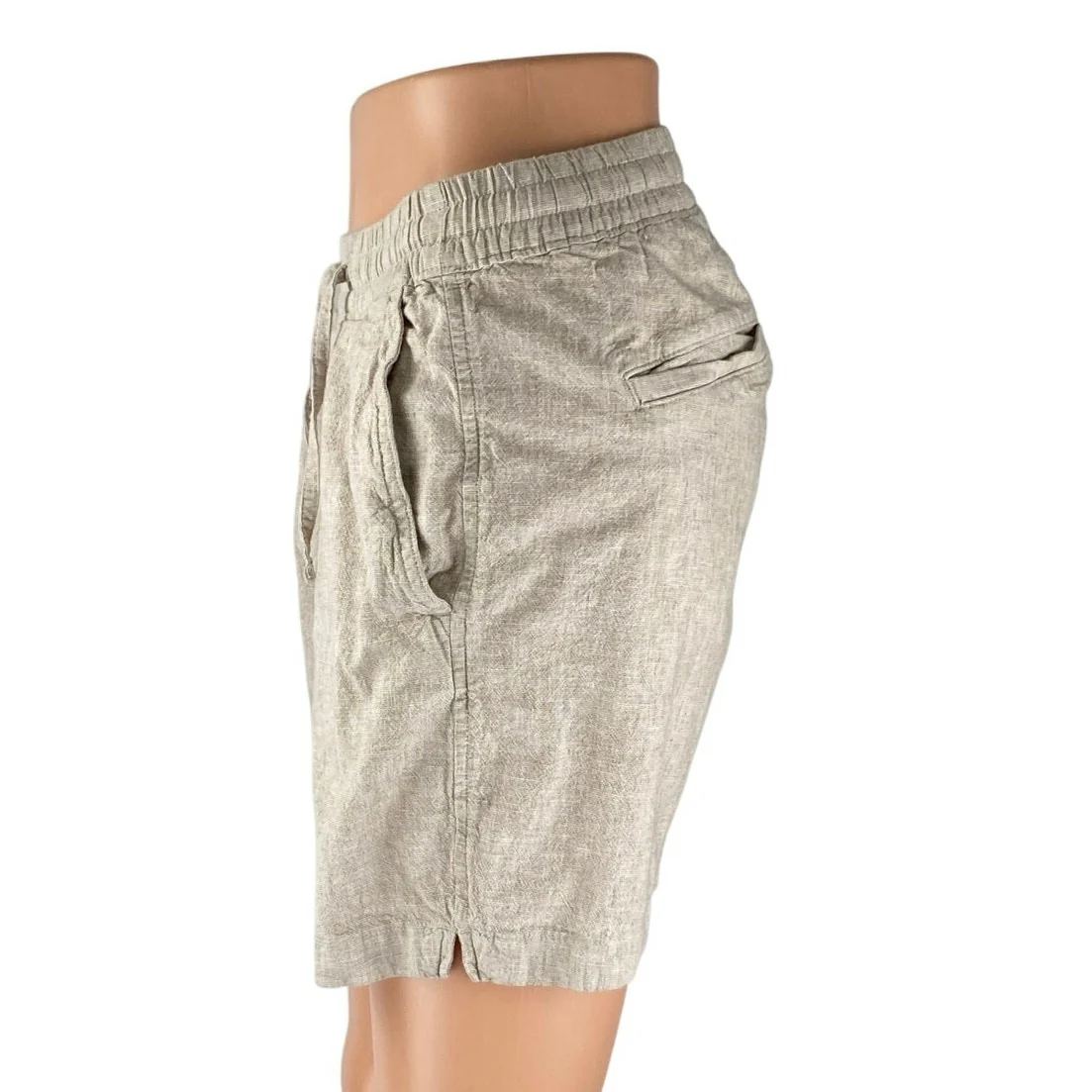 Abercrombie & Fitch Womens Beige Linen Elastic High Waist Casual Mini Shorts XS - Image 2