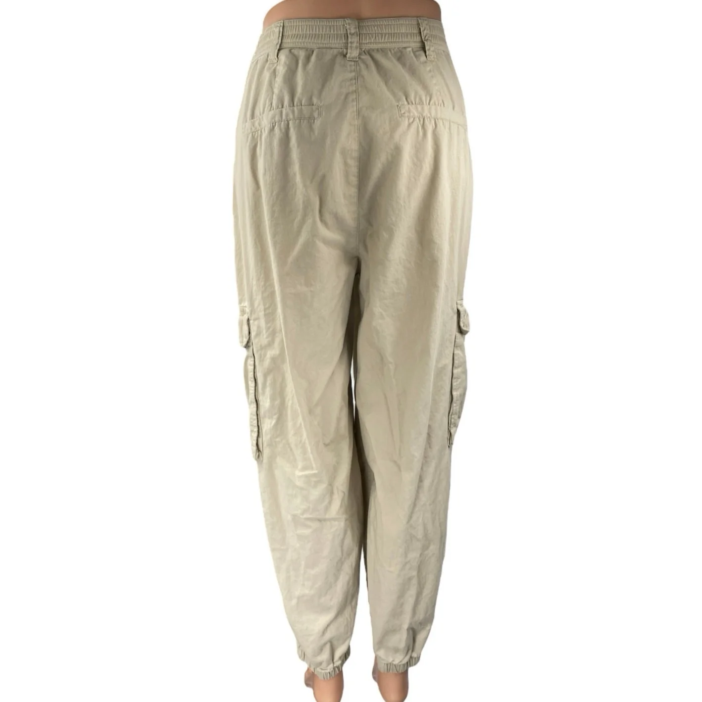 Abercrombie & Fitch Women's Beige Tapered Jogger Barrel Trousers Cargo Pants M - Image 3