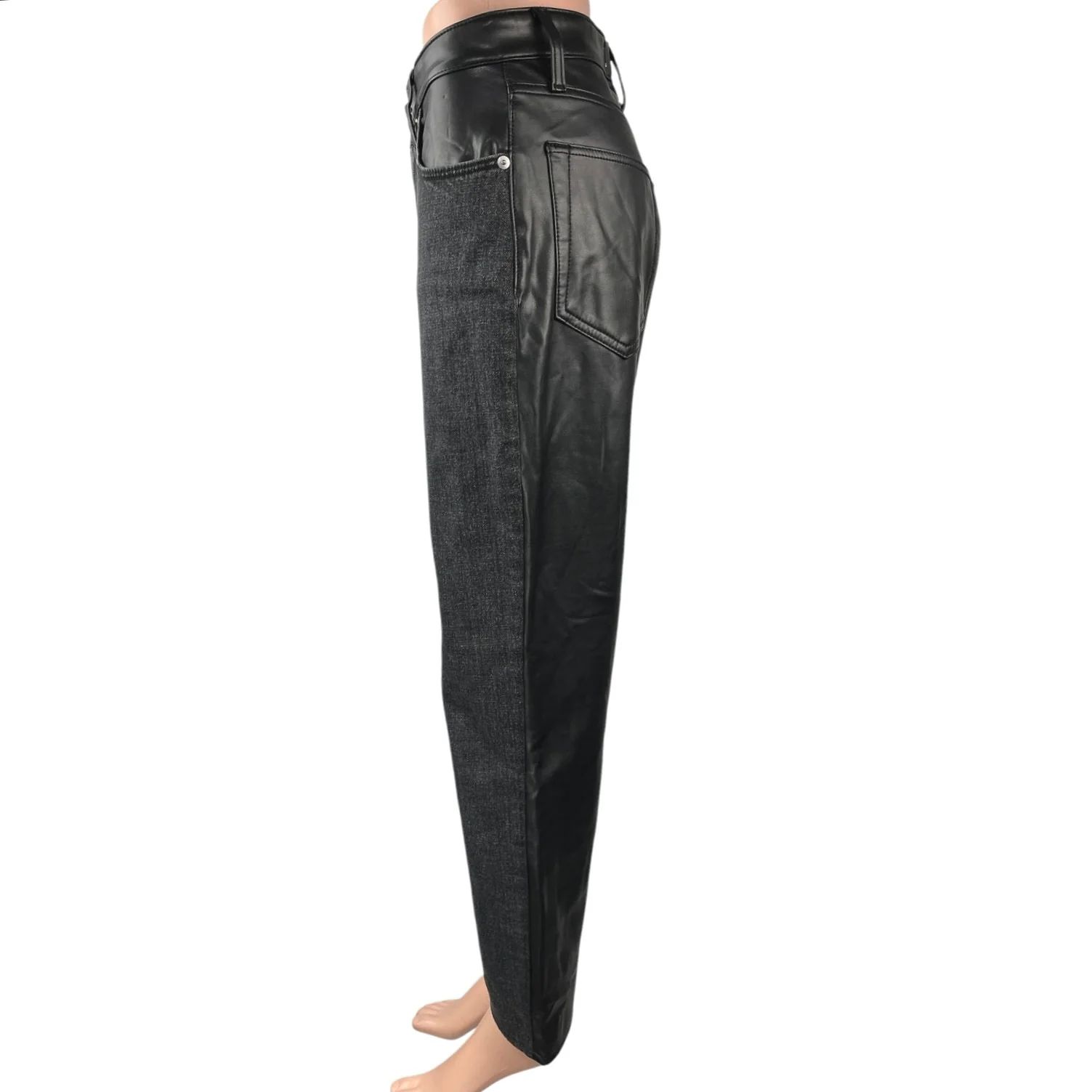 Abercrombie & Fitch Women's Black Faux Leather Trim Straight Denim Jeans Size 6 - Image 2