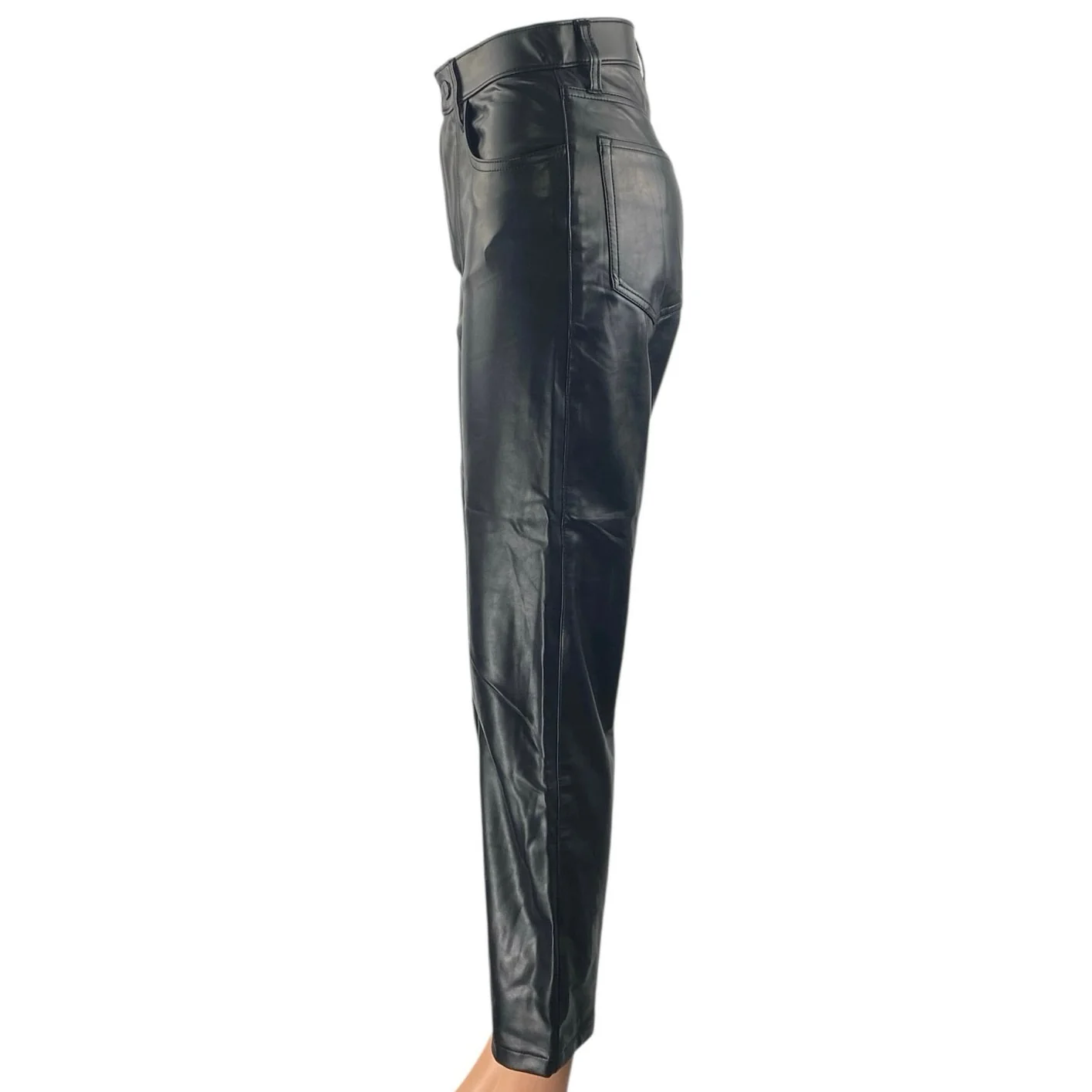 Abercrombie & Fitch Womens Black Faux Leather Vegan Flare Trousers Pants Size XS - Image 2