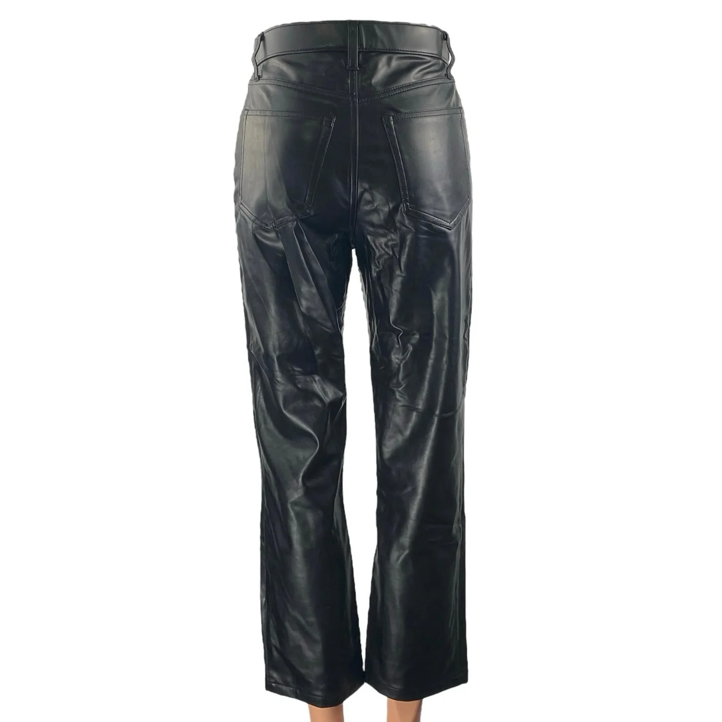 Abercrombie & Fitch Womens Black Faux Leather Vegan Flare Trousers Pants Size XS - Image 3