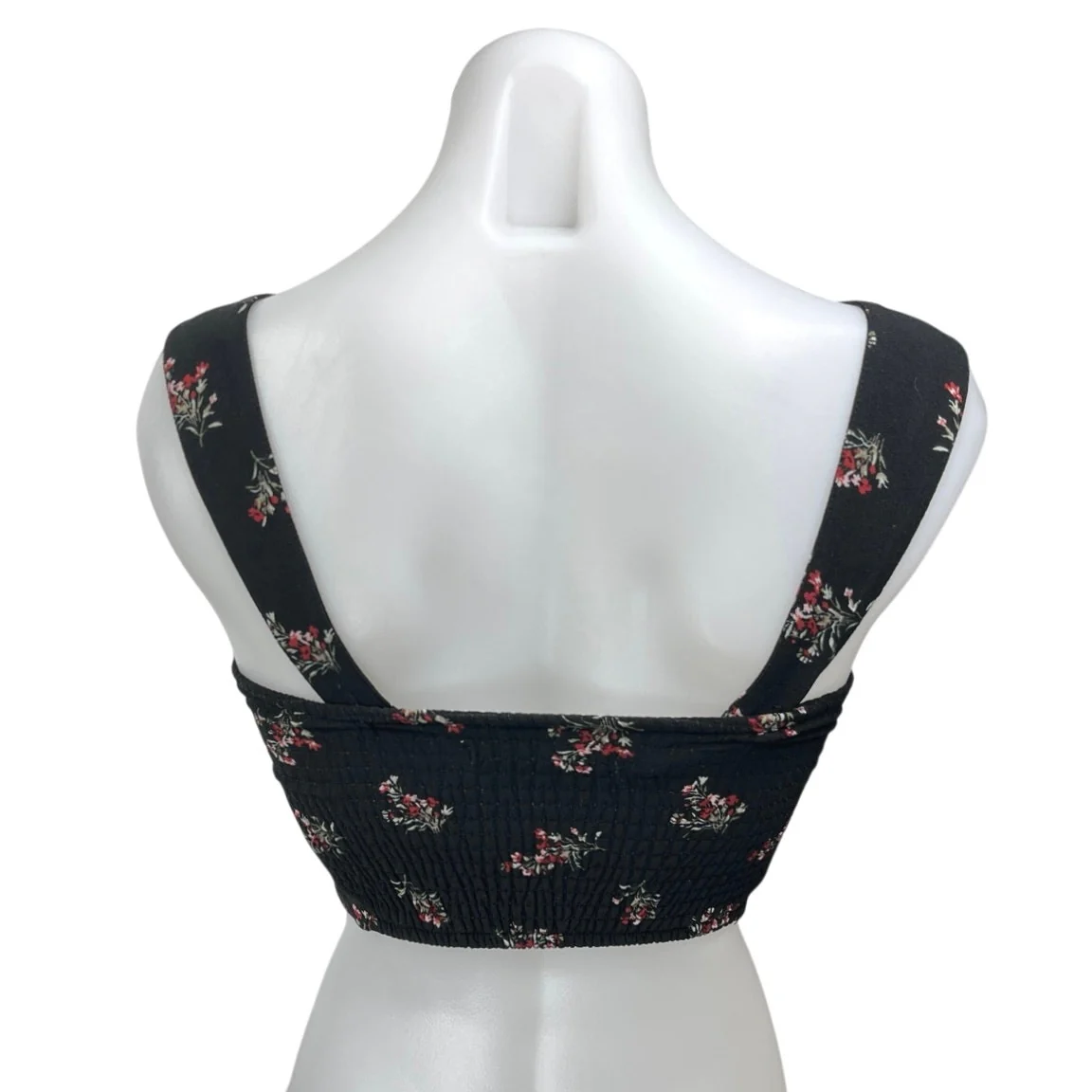 Abercrombie & Fitch Women's Black Floral Sleeveless Smocked Crop Tank Top Sz XXS - Image 2