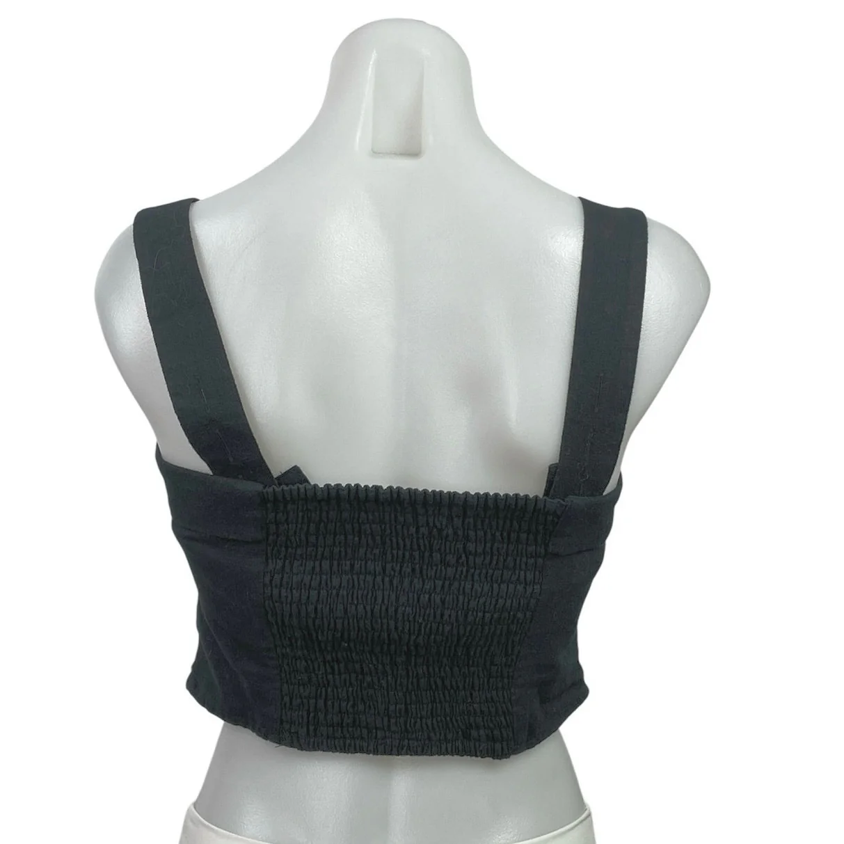 Abercrombie & Fitch Women's Black Linen Sleeveless Square Neck Crop Tank Top S - Image 3