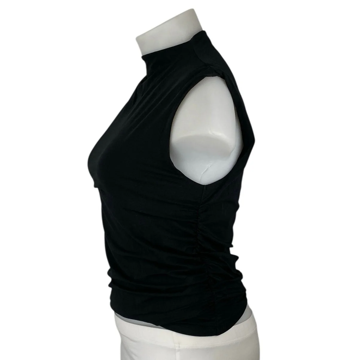 Abercrombie & Fitch Womens Black Sleeveless Ruched Mock Neck Crop Tank Top Sz XL - Image 2