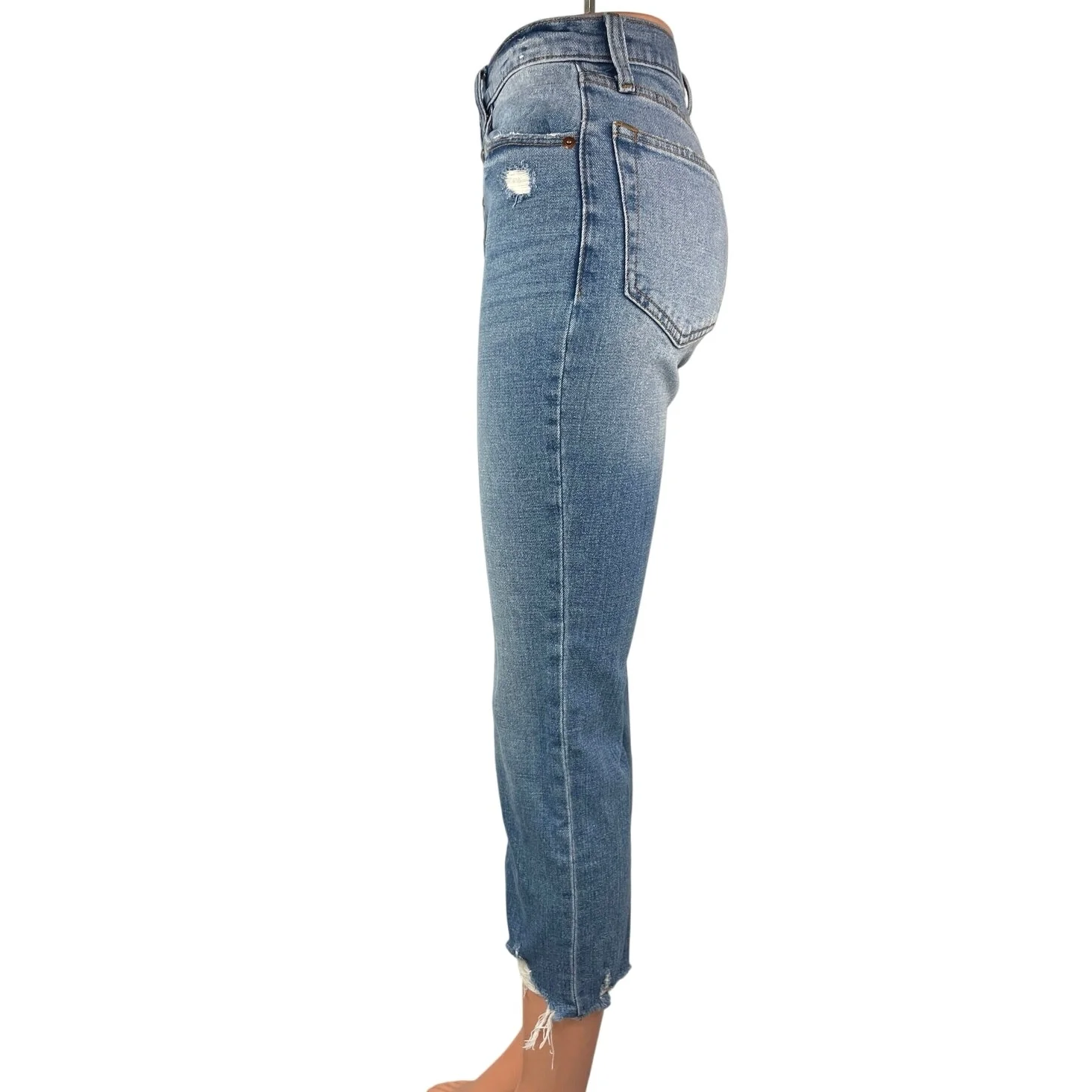 Abercrombie & Fitch Women's Blue High Rise Button Crop Straight Denim Jeans 24 - Image 2