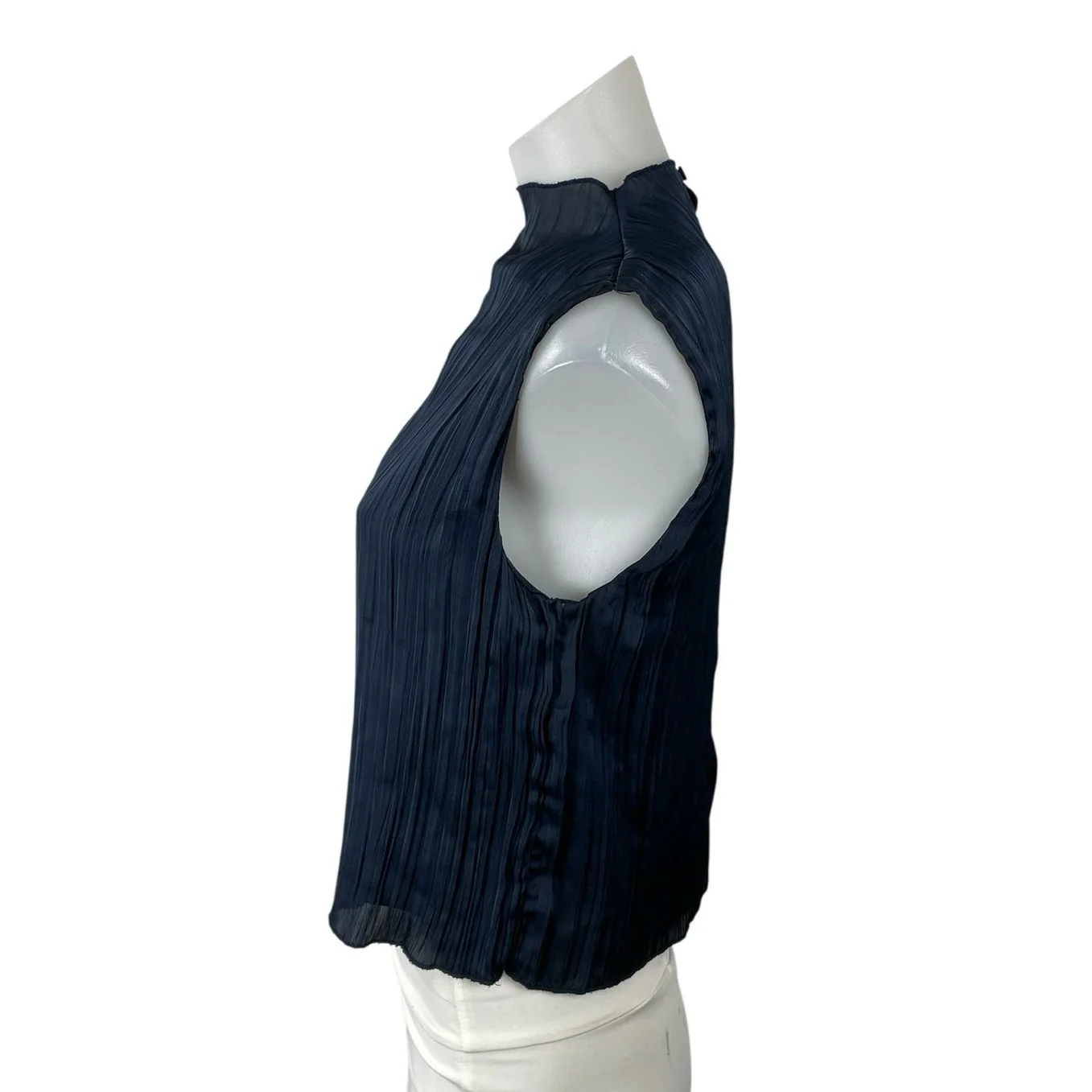 Abercrombie & Fitch Women's Blue Pleated Mock Neck Sleeveless Tank Blouse Top XS - Image 2