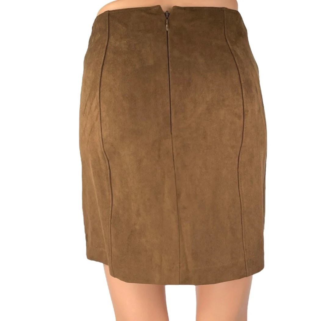 Abercrombie & Fitch Womens Brown Faux Suede Mini Straight Pencil Skirt Size XXS - Image 3