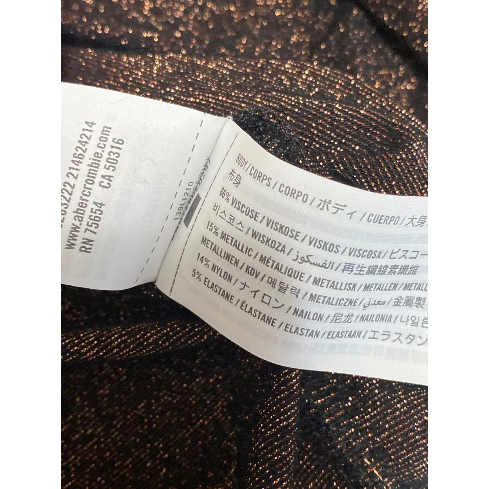 Abercrombie & Fitch Womens Brown Glitter Long Sleeve Twist Front Crop Top Size M - Image 6