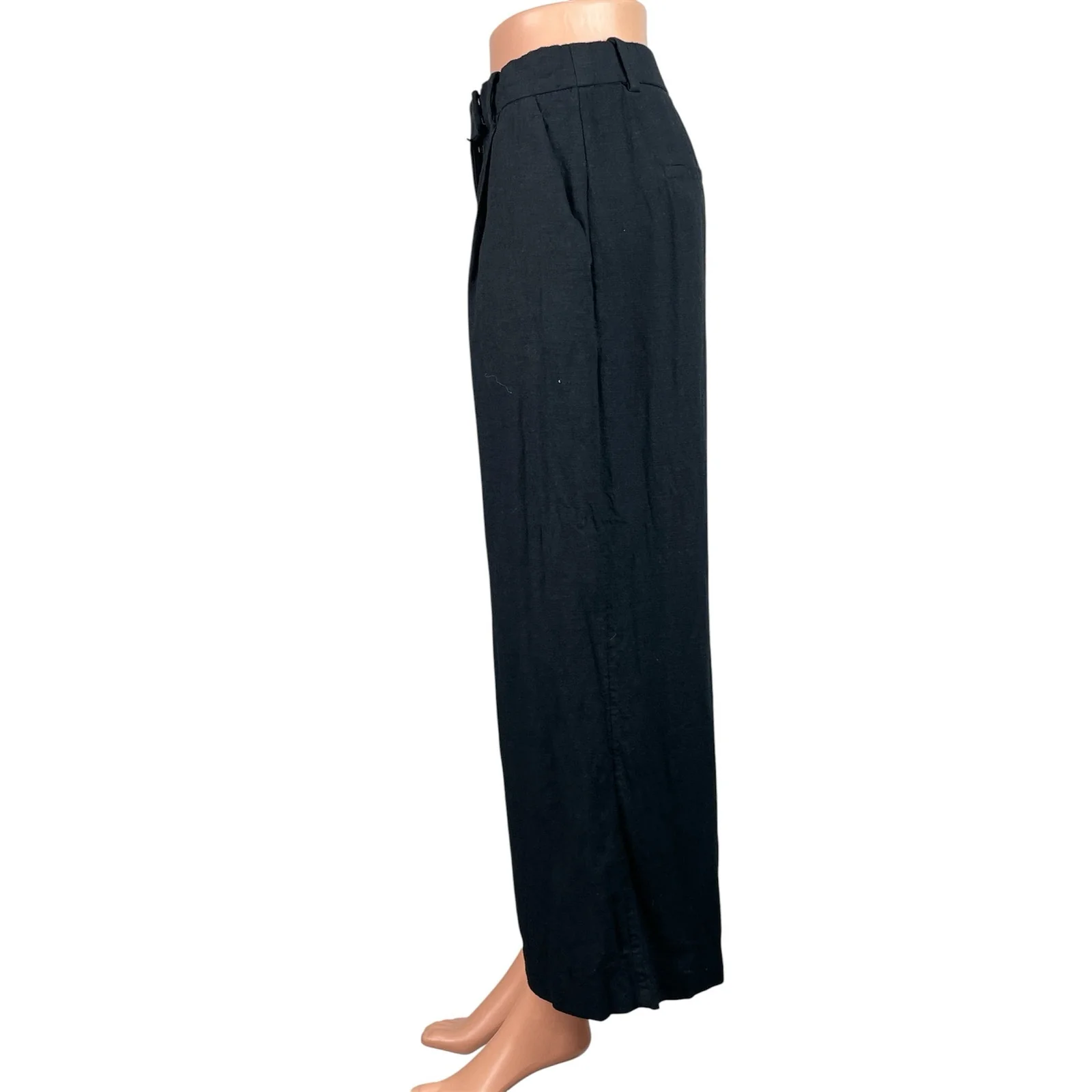 Abercrombie & Fitch Women's Dark Gray Linen Pleated Wide Leg Trouser Pants Sz 27 - Image 2