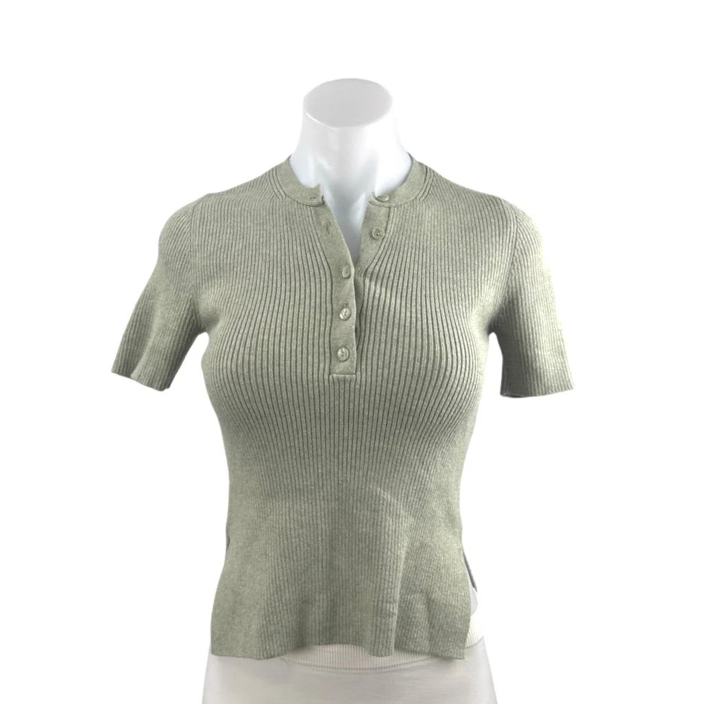Abercrombie & FItch Women's Gray Ribbed Knit Short Sleeve Henley Top Size XS