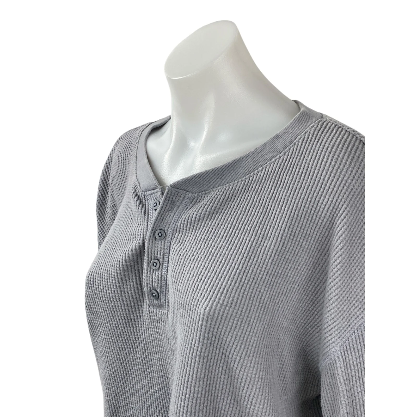Abercrombie & Fitch Women's Gray Waffle Knit Long Sleeve Thermal T Shirt Top M - Image 2