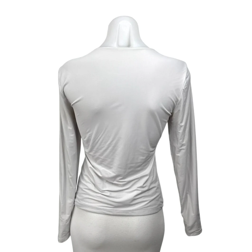 Abercrombie & Fitch Women's Gray White Crewneck Long Sleeve Tee T-shirt Top Sz M - Image 2