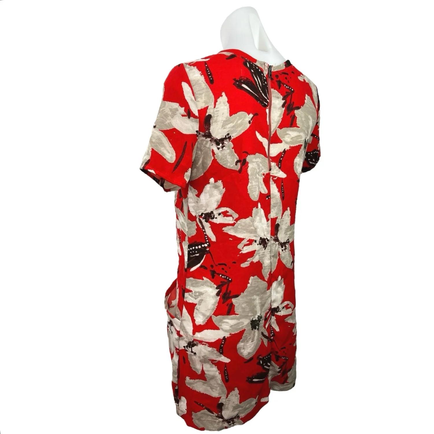 Abercrombie & Fitch Women's Red Floral Crew Neck Short Sleeve Mini Shift Dress S - Image 2