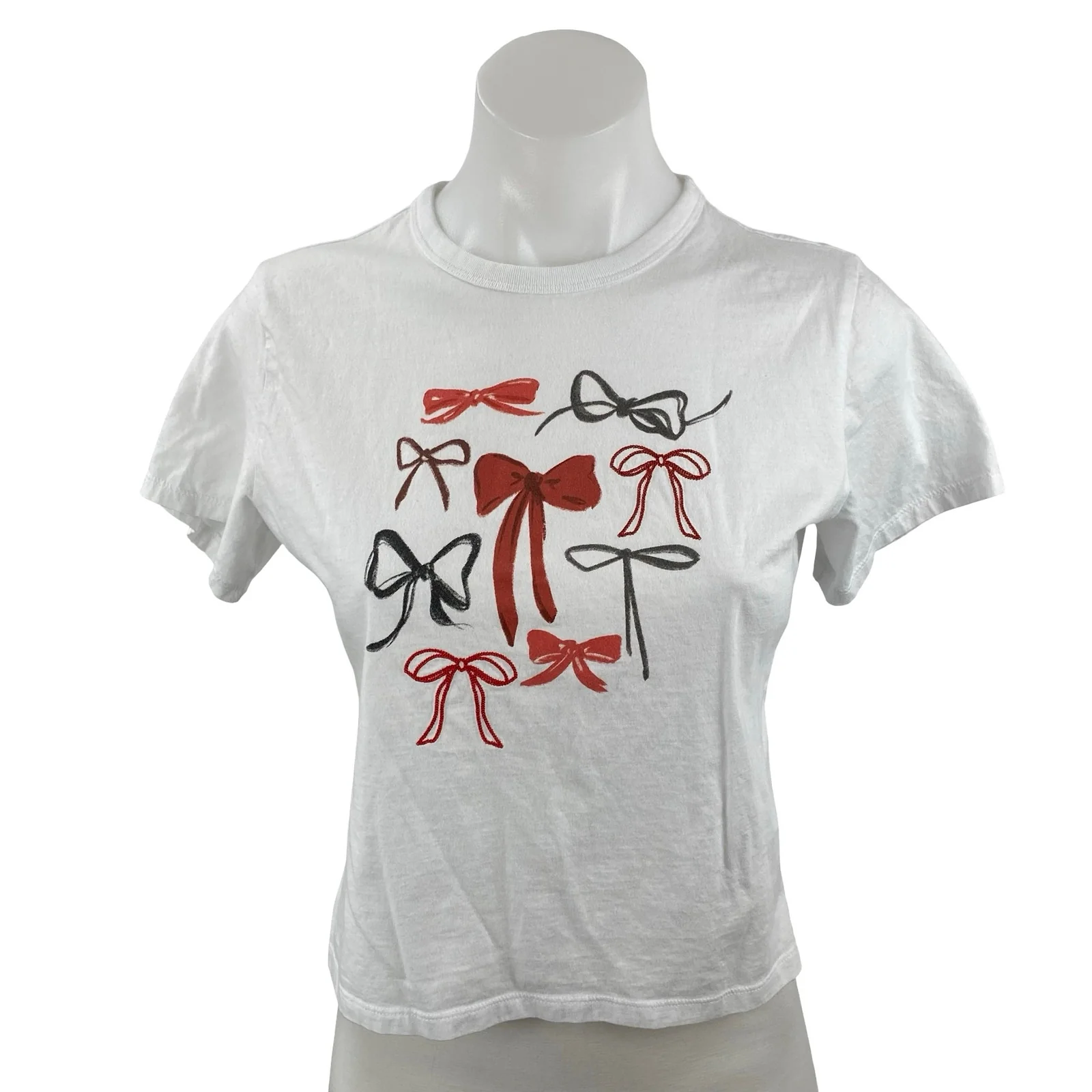 Abercrombie & Fitch Women's Skimming Bows Graphic Crop Baby Tee T-Shirt Top XS