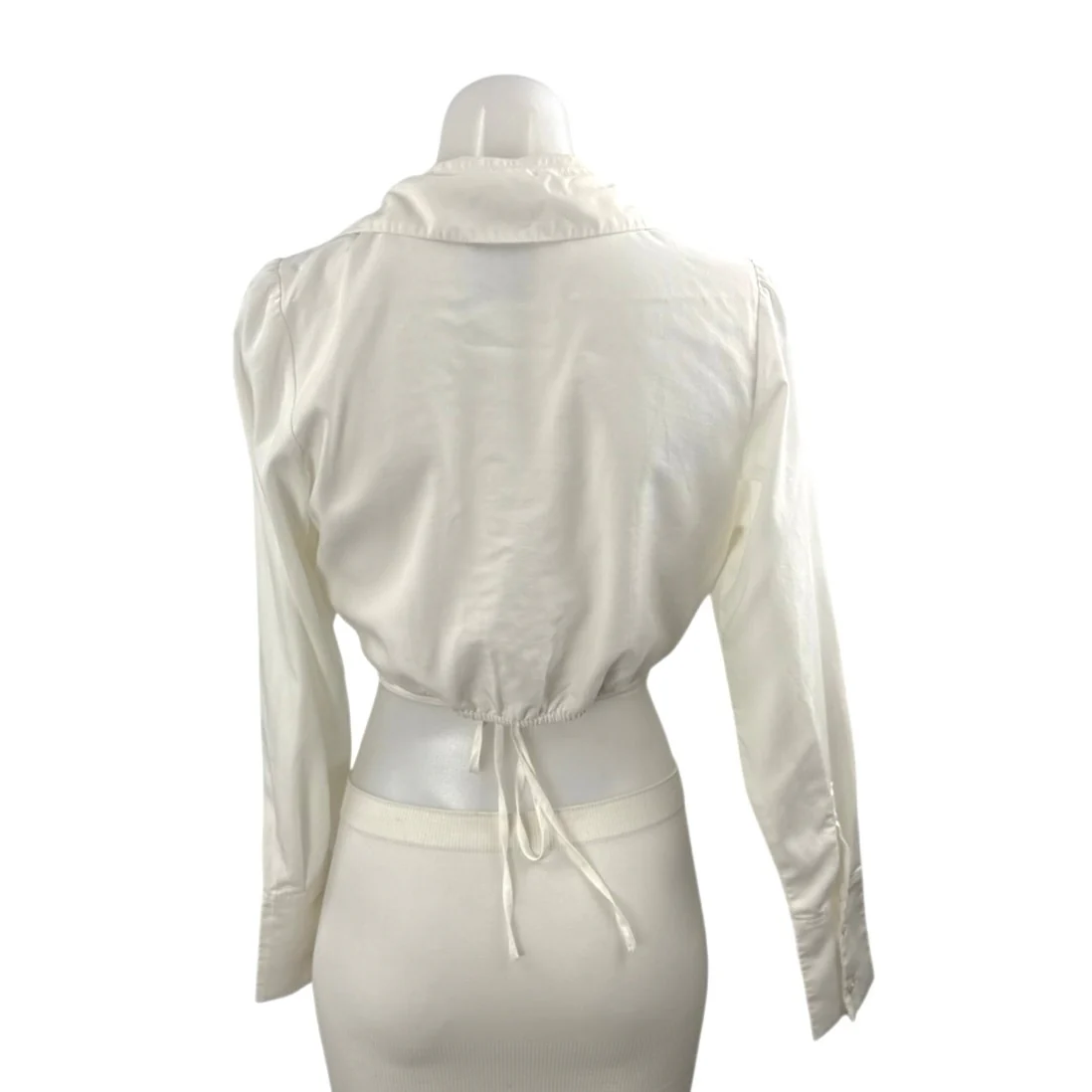Abercrombie & Fitch Women's White Long Sleeve Tie Faux Wrap Shirt Crop Top XS - Image 3