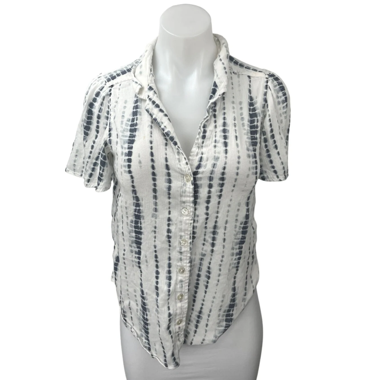 Abercrombie & Fitch Women's White Tie Dye Short Sleeve Button Down Shirt Top S