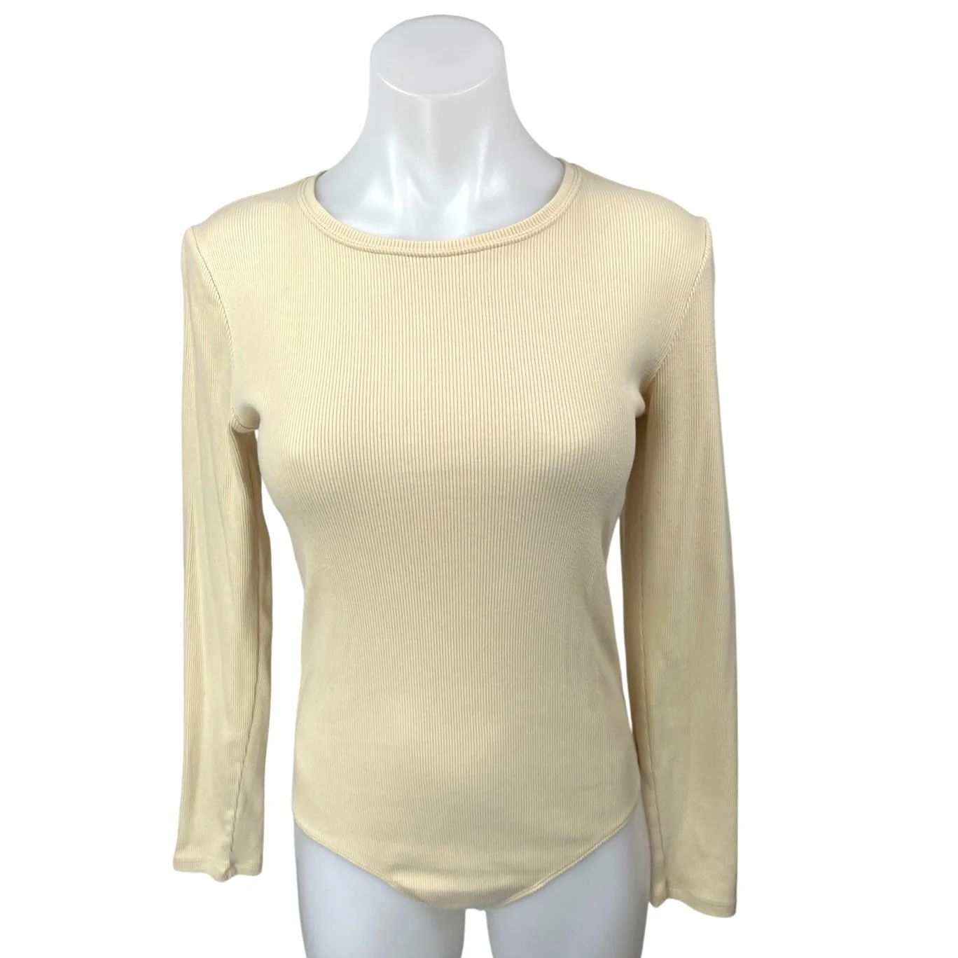 Abercrombie & Fitch Women's Yellow Rib Knit Long Sleeve Crew Neck Bodysuit Top M