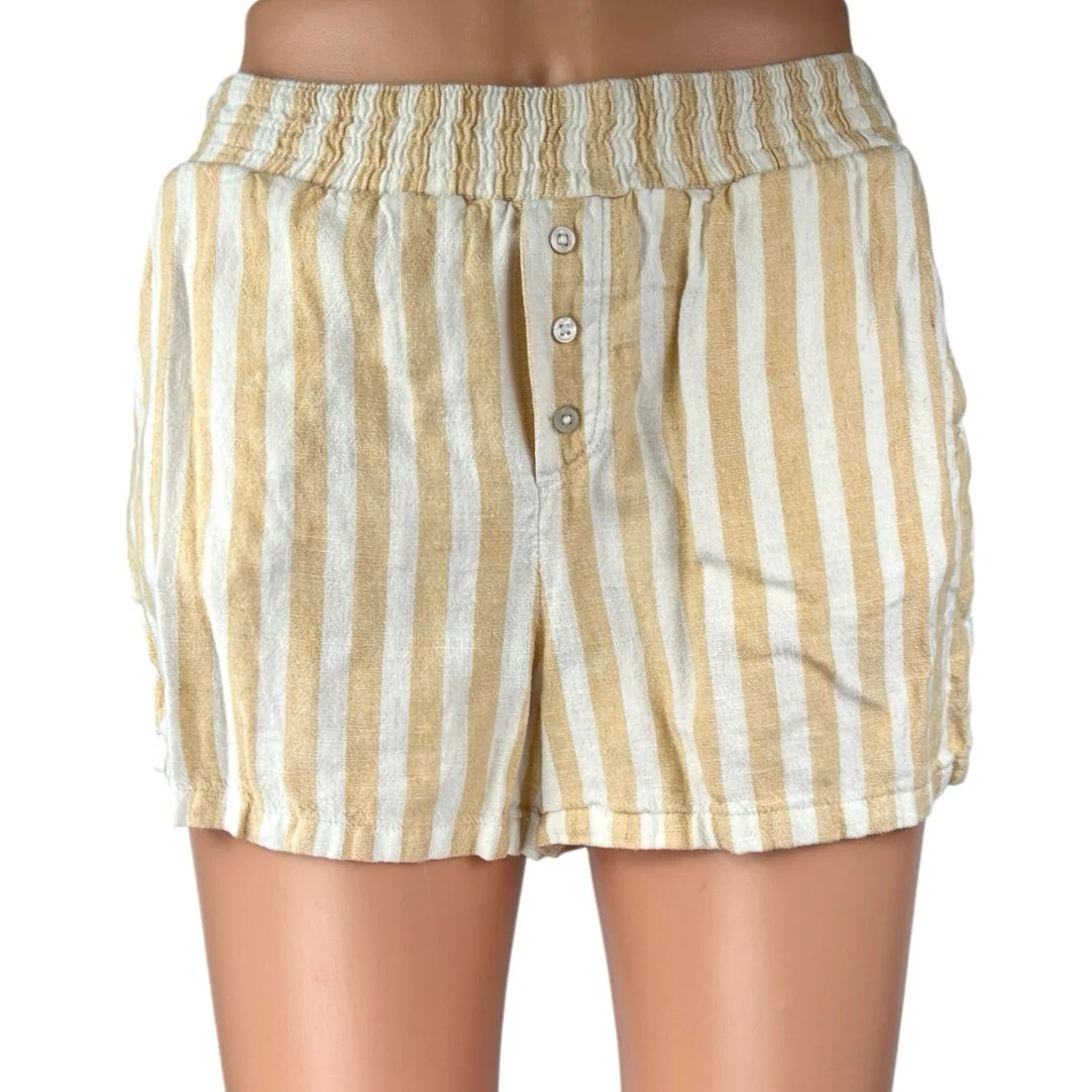 Abercrombie & Fitch Yellow White Striped Button High Rise Lounge Shorts XXS
