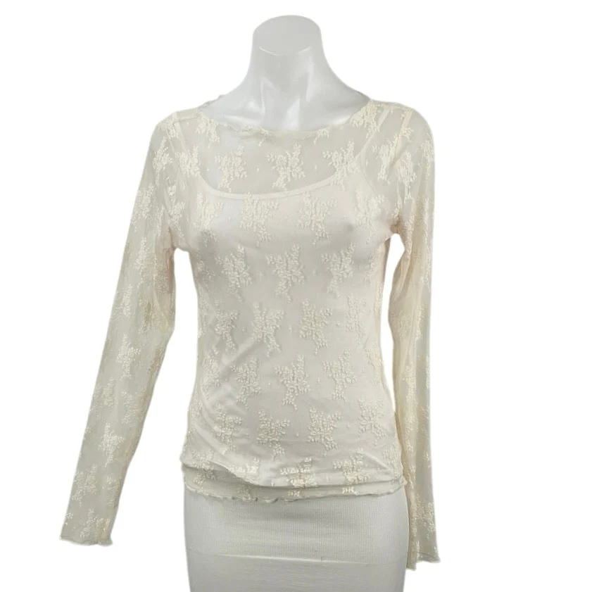 Abercrombie & Fitch Zoe Bra Free Floral Embroidery Long Sleeve Lace Shirt Top S
