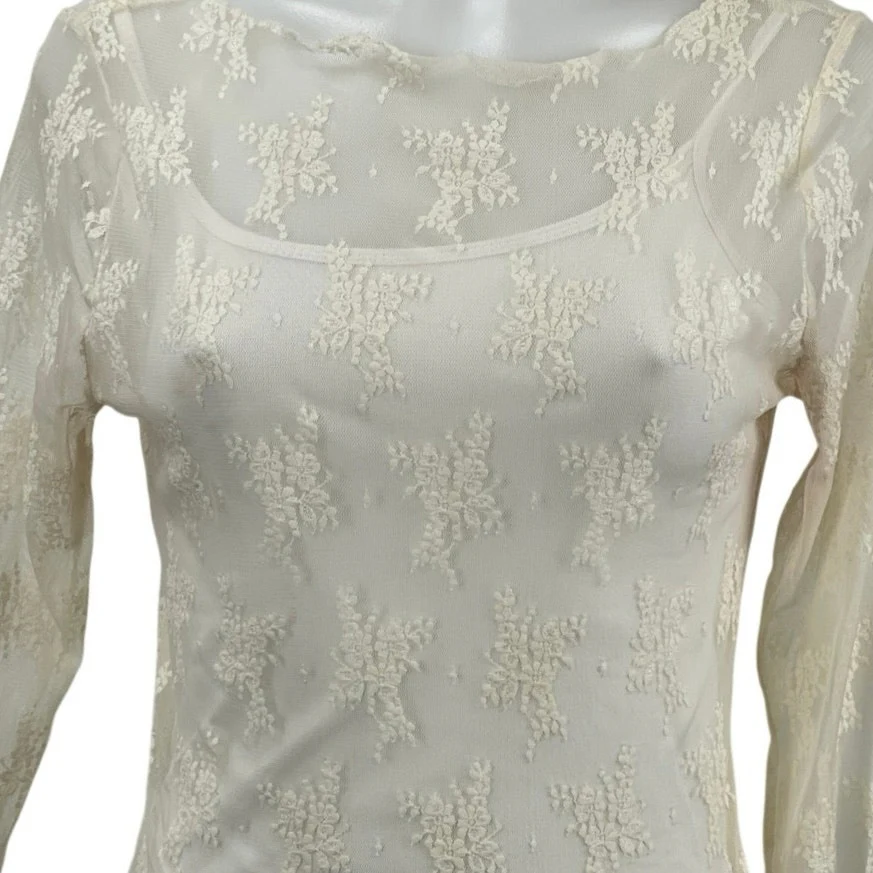 Abercrombie & Fitch Zoe Bra Free Floral Embroidery Long Sleeve Lace Shirt Top S - Image 2