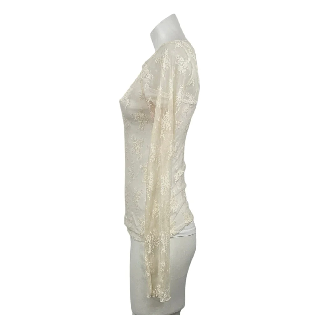 Abercrombie & Fitch Zoe Bra Free Floral Embroidery Long Sleeve Lace Shirt Top S - Image 3
