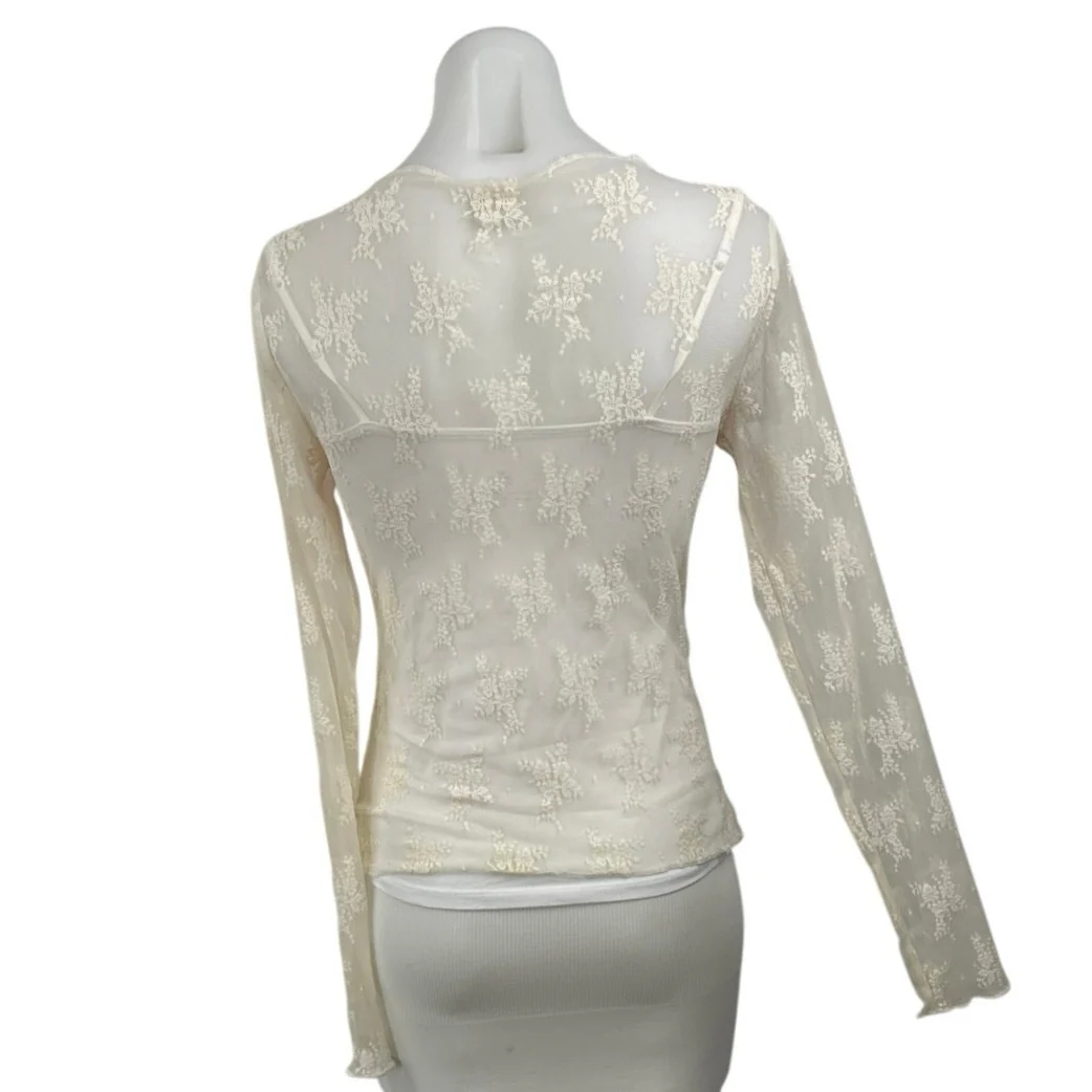 Abercrombie & Fitch Zoe Bra Free Floral Embroidery Long Sleeve Lace Shirt Top S - Image 4