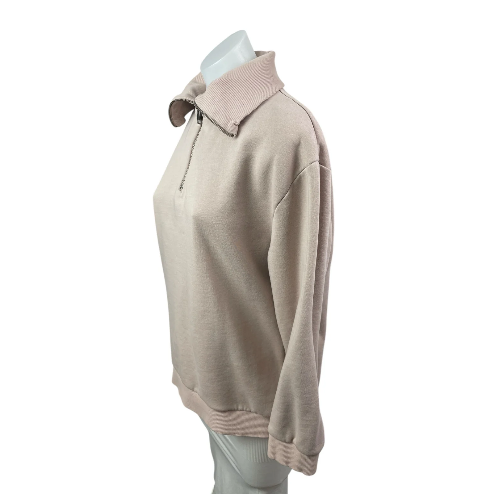 Academy Women's Beige Quarter Zip Collared Long Sleeve Sweatshirt Top Size XS - Image 3