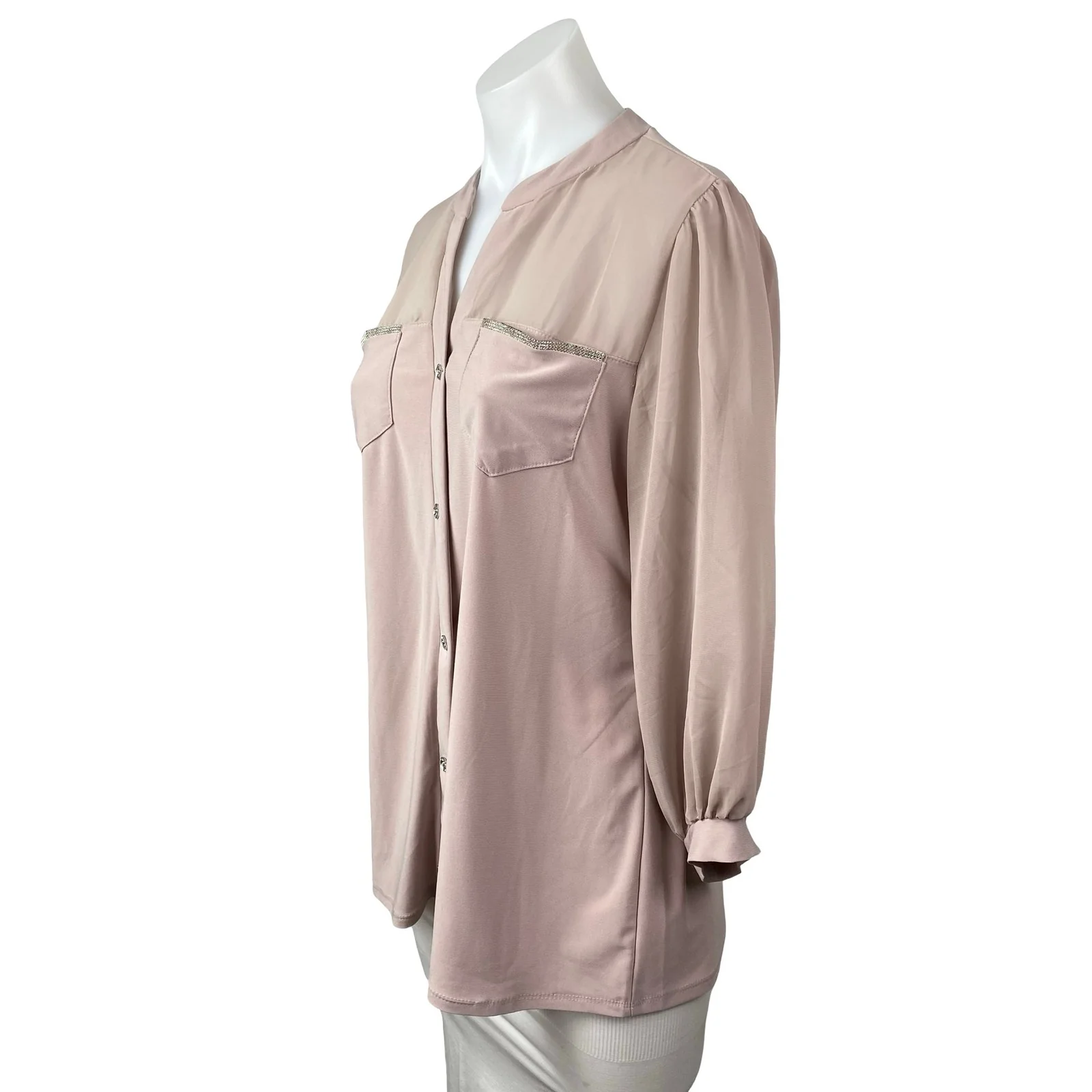 Adele & May Women's Pink Quarter Sleeve Pockets Button Down Blouse Shirt Top L - Image 2