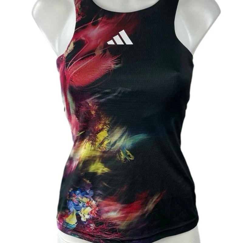 Adidas Melbourne Tennis Black Printed Racerback Workout Athletic Tank Top XS - Image 4