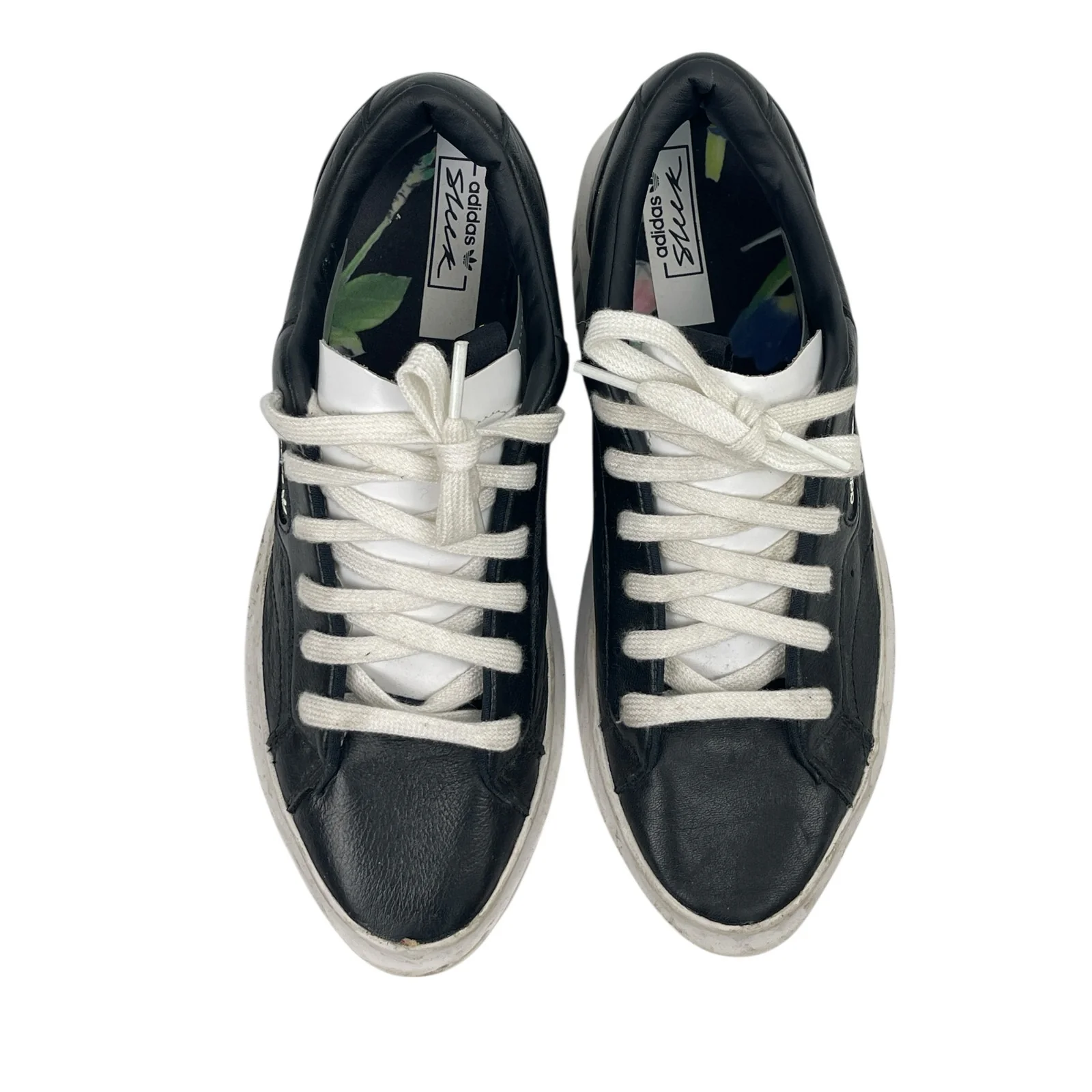 Adidas Sleek Women's Black Leather Low Top Lace Up Athletic Sneakers Shoes 7.5 - Image 2