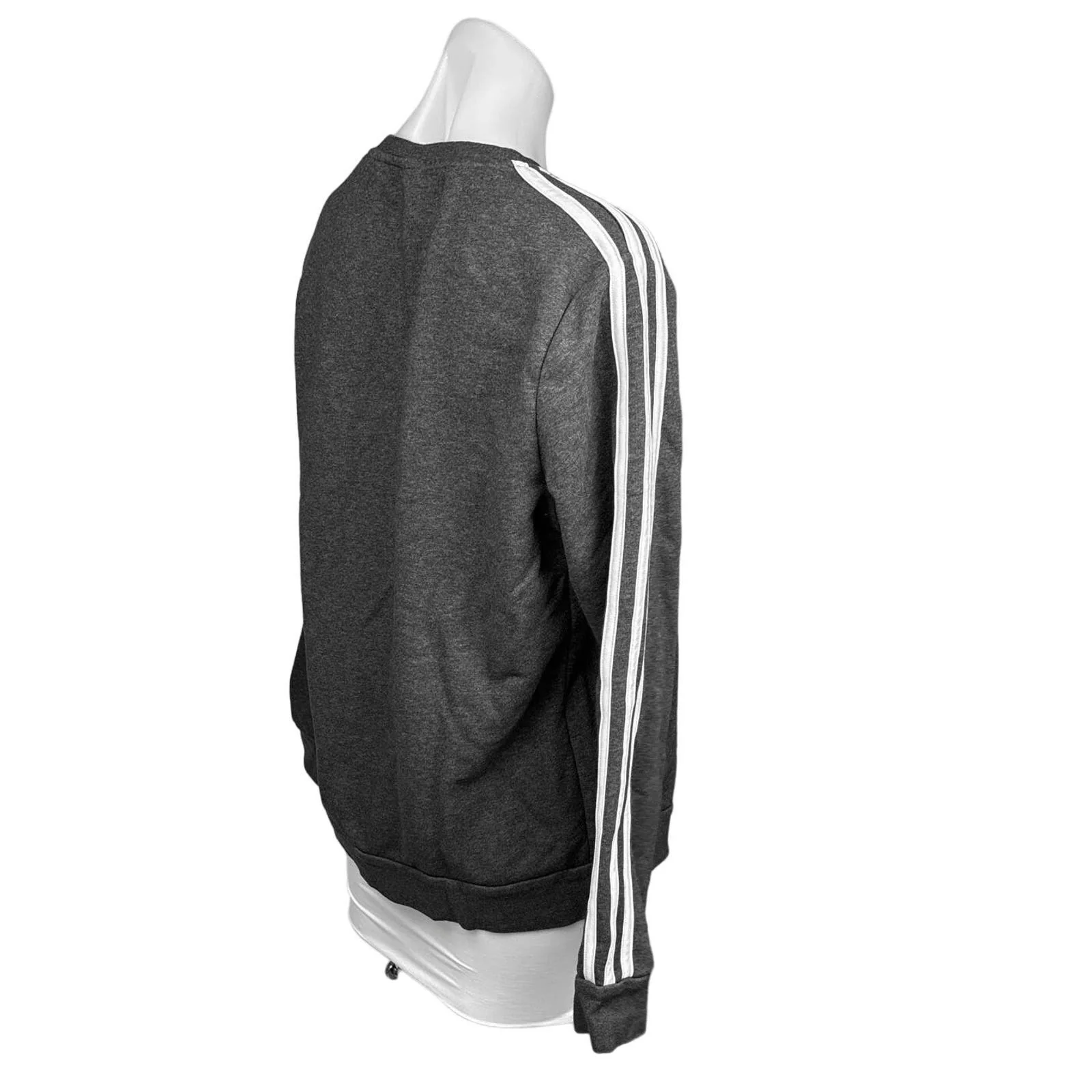 Adidas Women's Grey Three Stripe Fleece Crew Pullover Sweatshirt Sweater Size L - Image 3