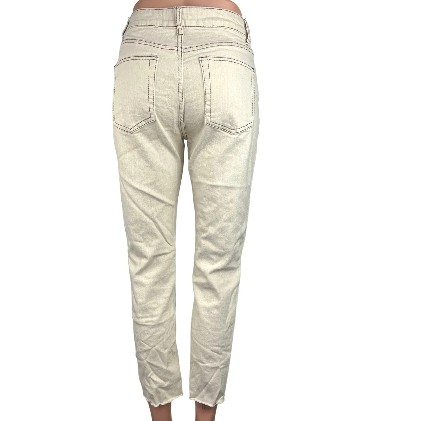 Adika Cream Ivory High Rise 100% Cotton Raw Hem Straight Leg Jeans Size M - Image 3