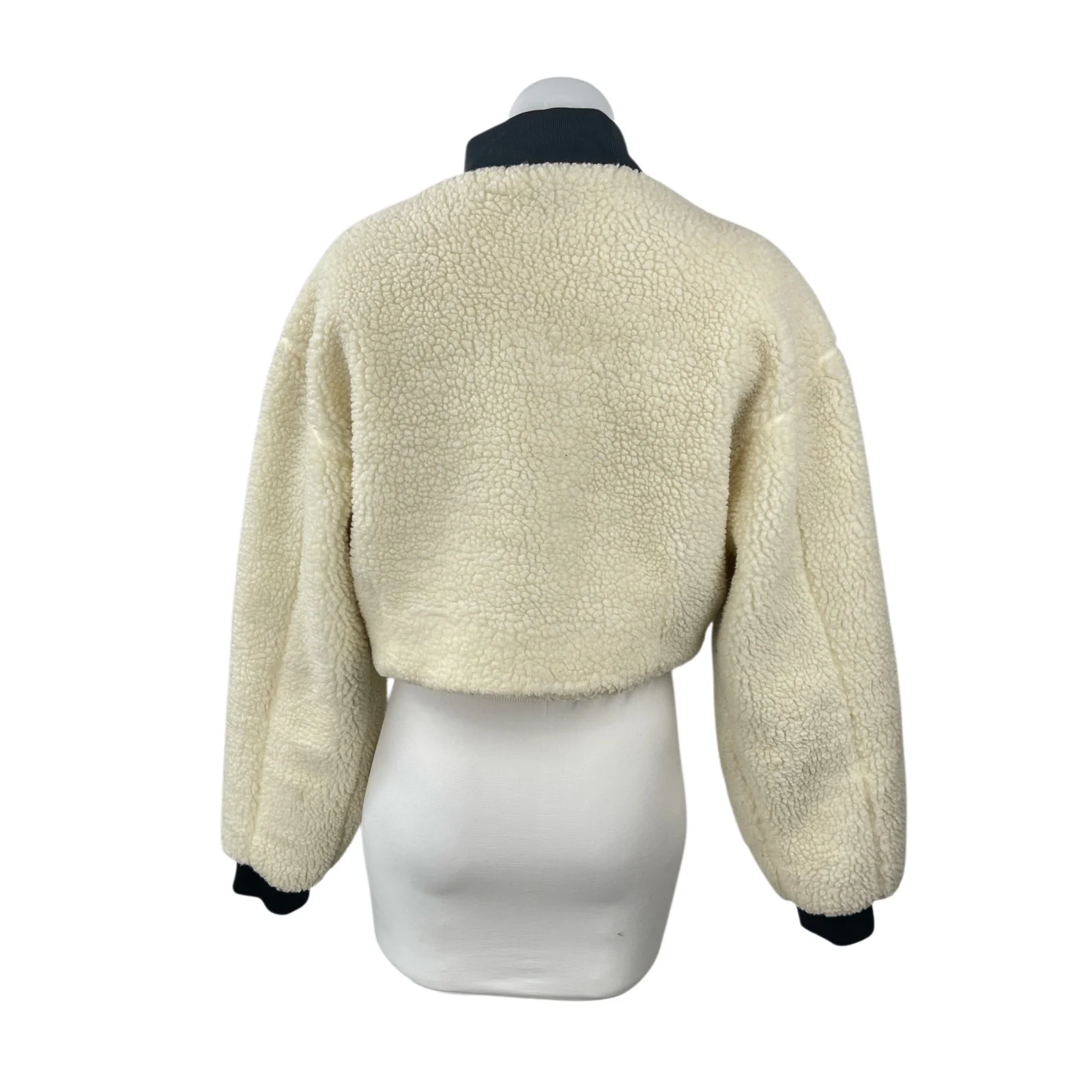 Adika Saint Women's Sherpa Fleece Faux Fur Long Sleeve Crop Bomber Coat Jacket M - Image 4