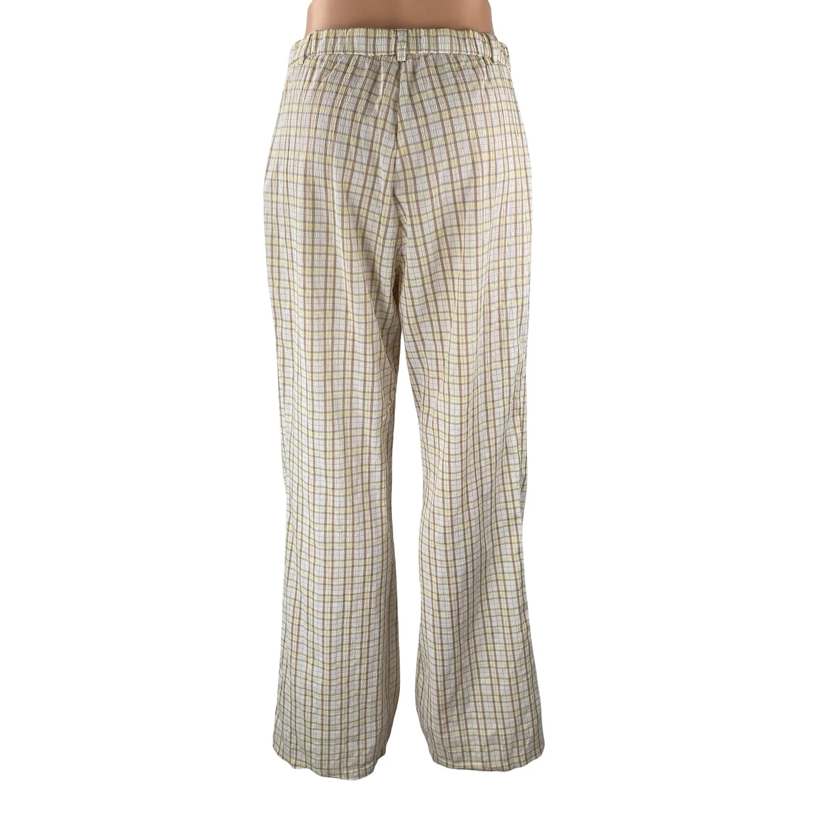 Adika Women's Beige Plaid High Rise Wide Leg Baggy Pleated Trousers Pants Size M - Image 4