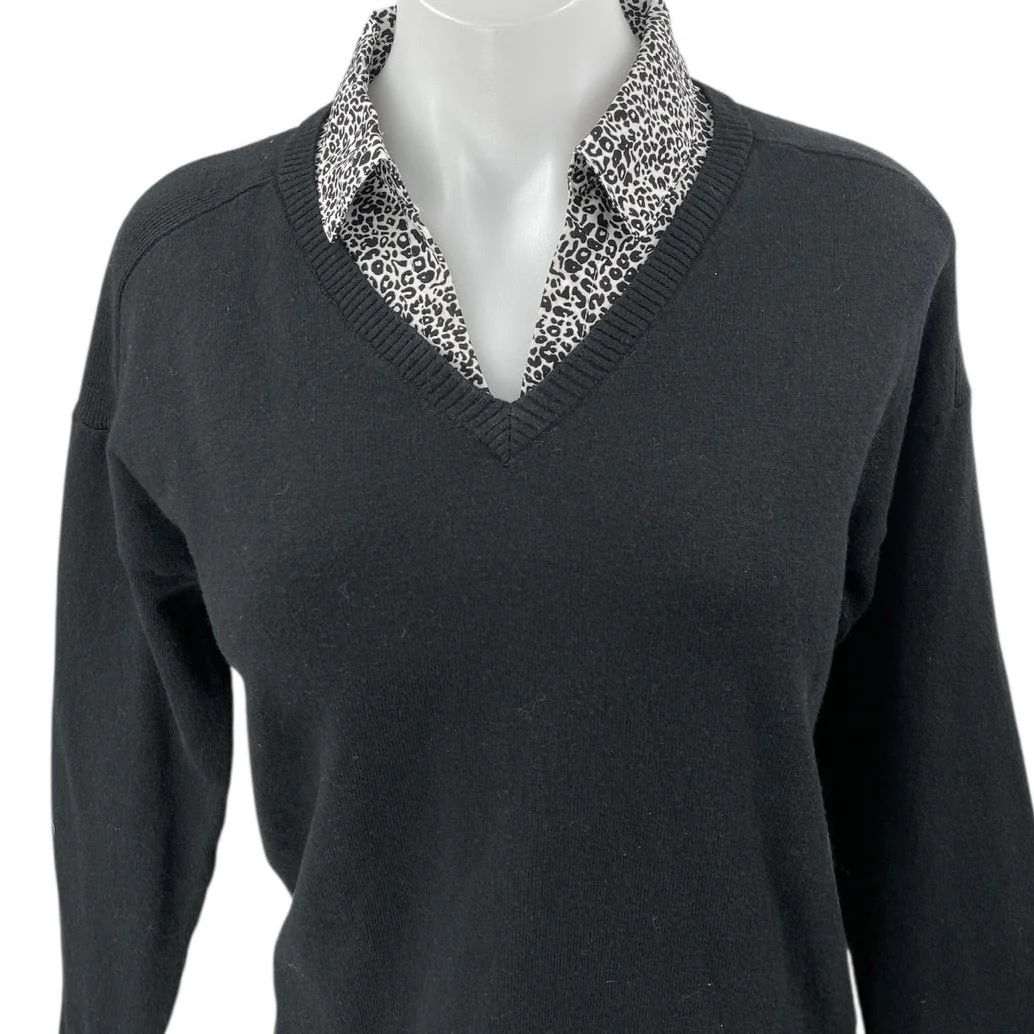 Adrianna Papell Black Leopard Animal Print Long Sleeve Sweater Shirt Top Size M - Image 4