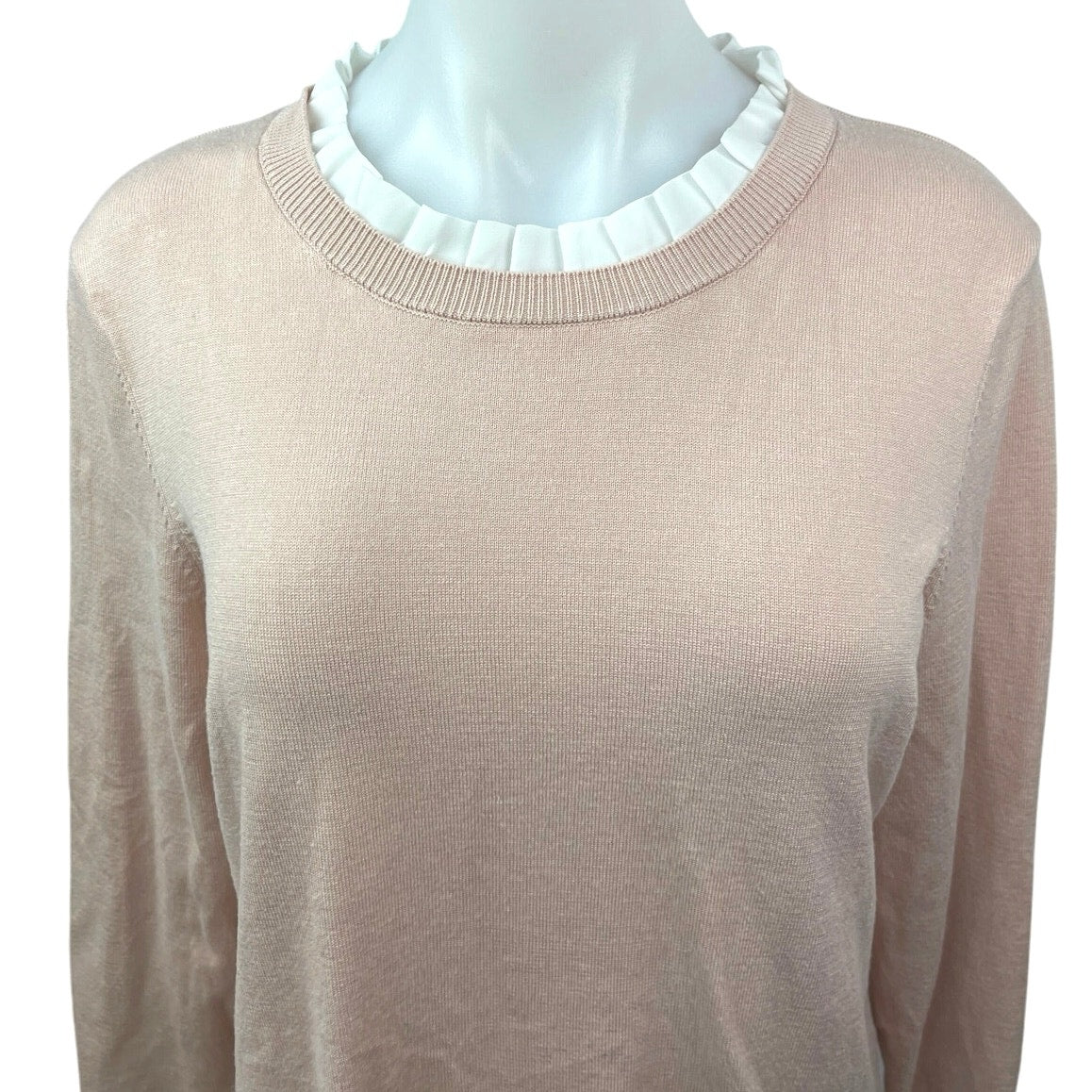 Adrianna Papell Pink Knit Ruffle Crew Neck Long Sleeve Pullover Sweater Top Sz L - Image 3