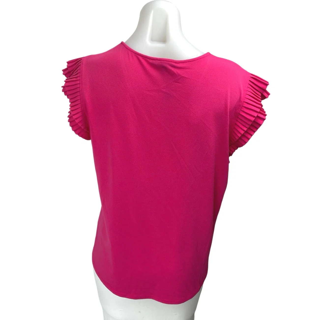Adrianna Papell Women's Pink Ruffle Sleeve V Neck Knit Pullover Blouse Top Sz L - Image 2