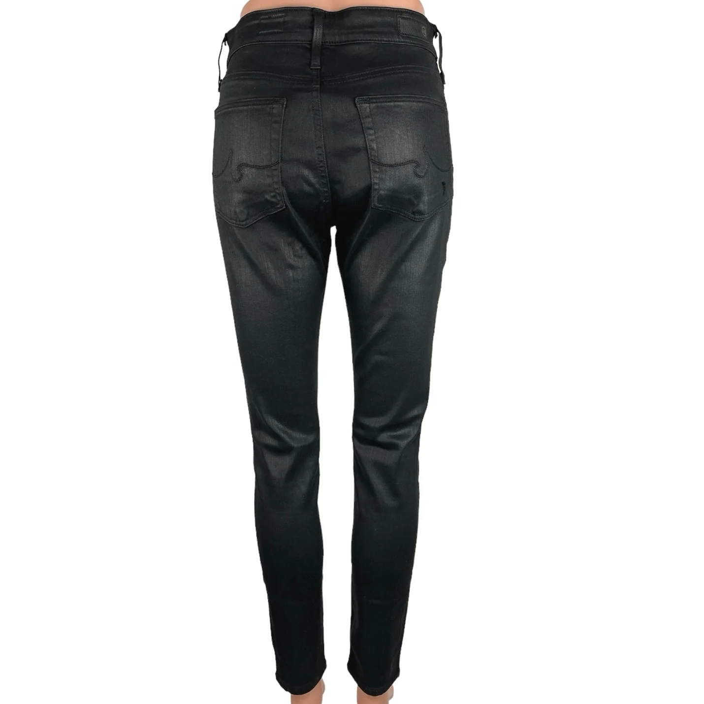 Adriano Goldschmied Black Ripped High Rise The Farrah Coated Skinny Pants Sz 27 - Image 3