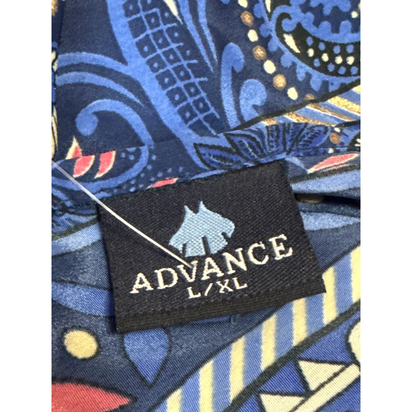 Advance Blue Silk Floral Paisley V Neck Tie Sleeveless A Line Maxi Dress Sz L/XL - Image 4