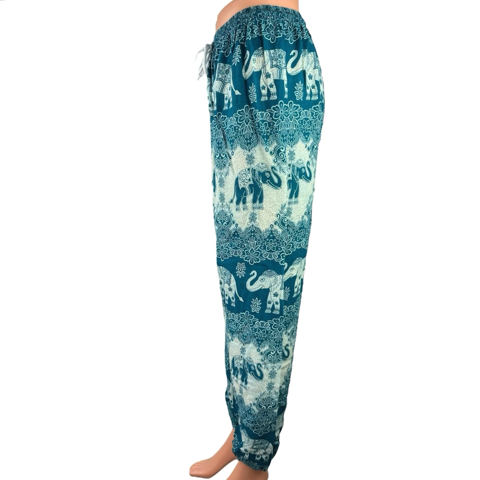 Advance Green Floral Elephant Tribal Thai Drawstring Harem Jogger Pants Size S - Image 2